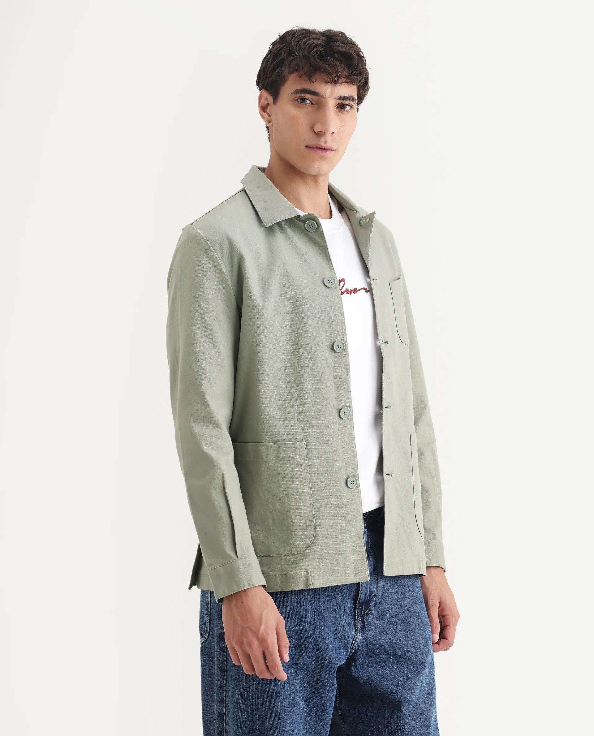 Rare Rabbit Men's Cotton Blend Plain Regular Fit Full Sleeve Spread Collar Jacket