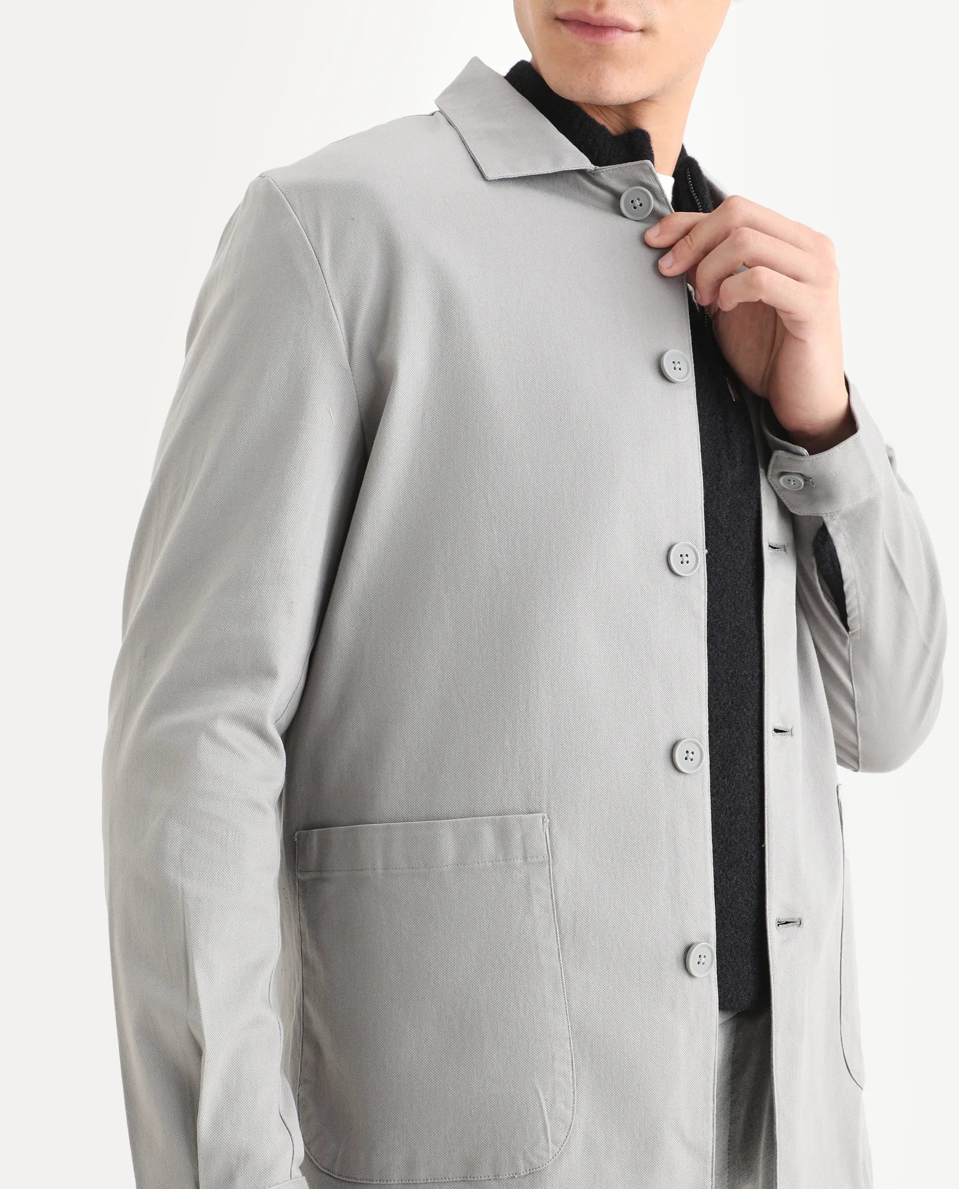 Rare Rabbit Men's Cotton Blend Plain Regular Fit Full Sleeve Spread Collar Jacket