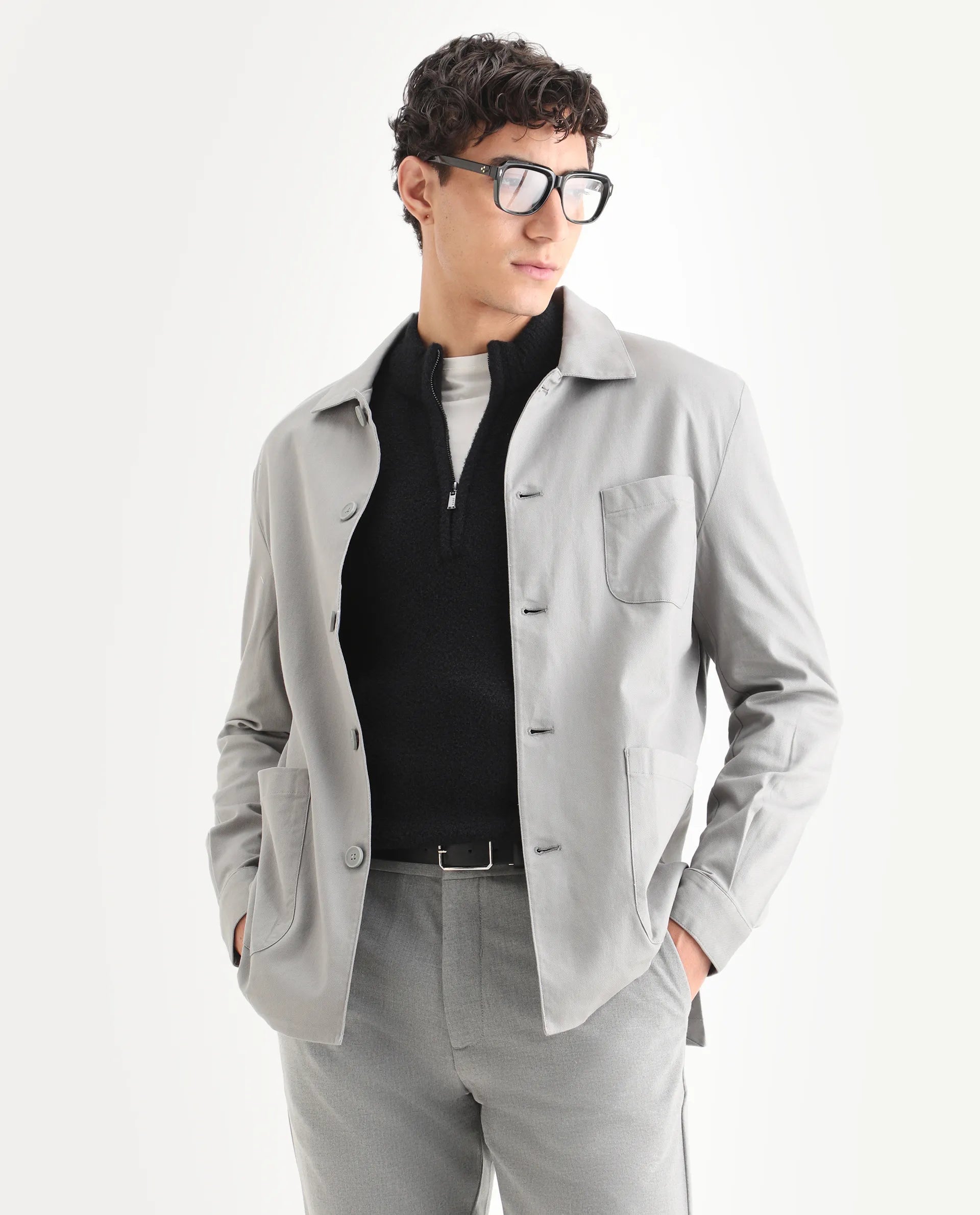 Rare Rabbit Men's Cotton Blend Plain Regular Fit Full Sleeve Spread Collar Jacket