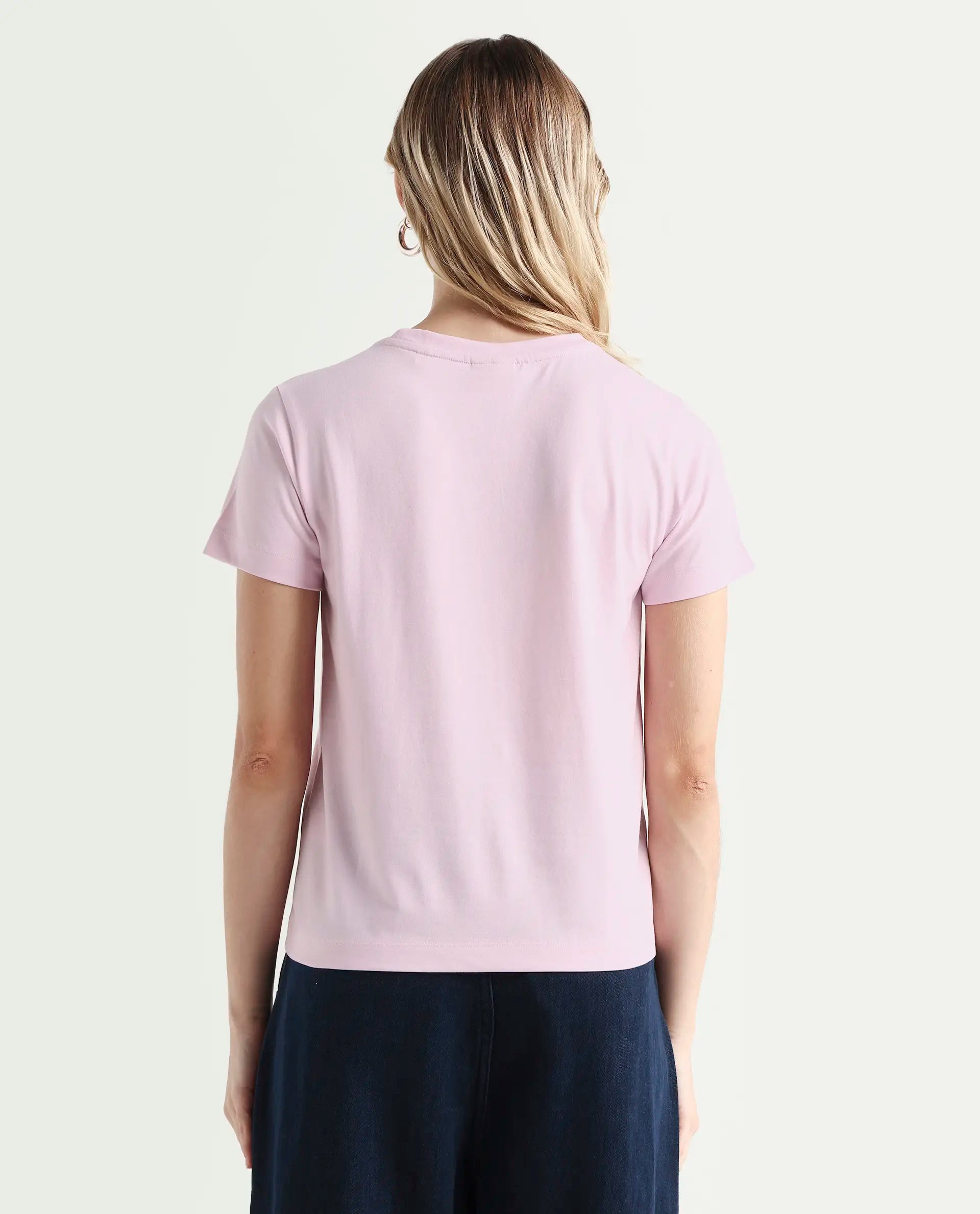 Rareism Women's Kirk Pink Cotton Crew Neck Graphic Print Regular Fit T-Shirt
