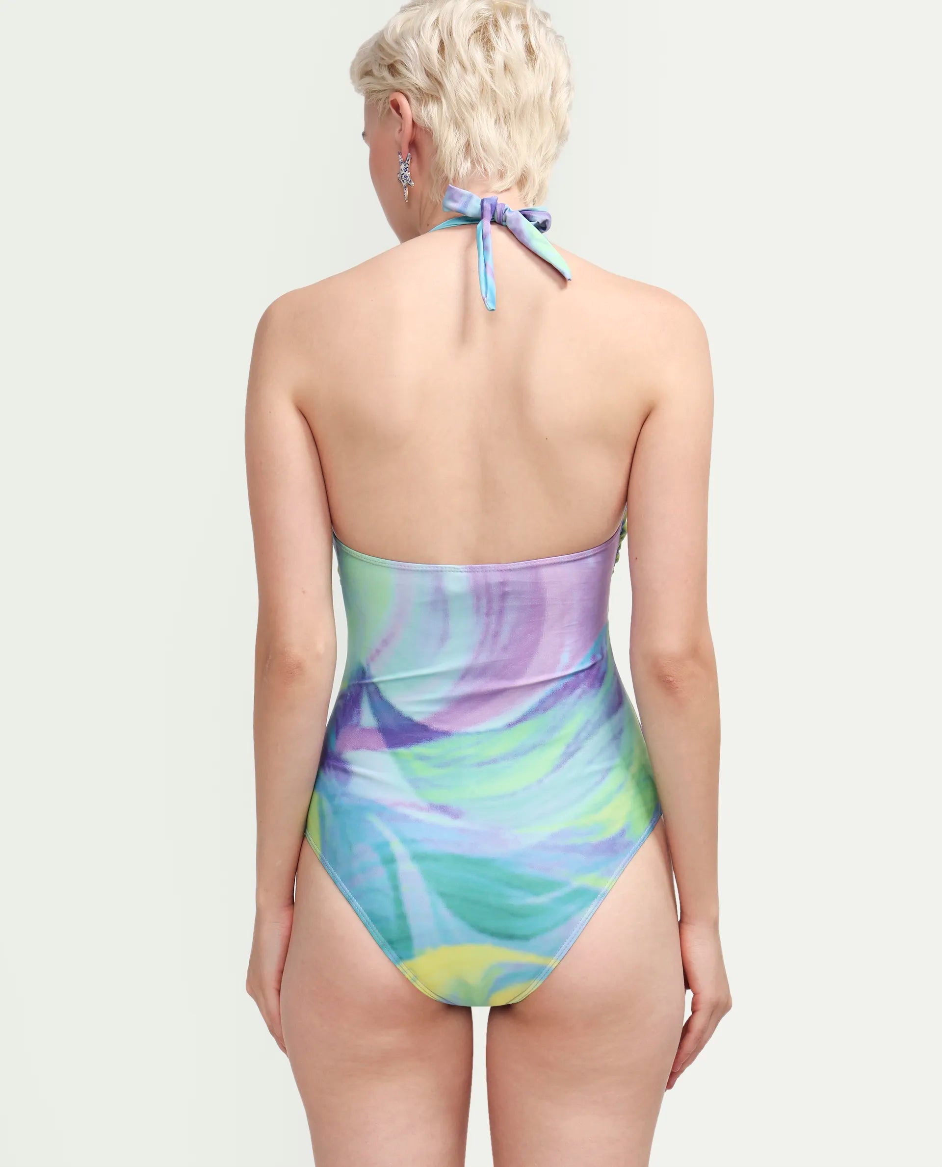 Rareism Women's Manon Multi Halter Neck Abstract Print Sleeveless Mini Bodysuit Swimsuit