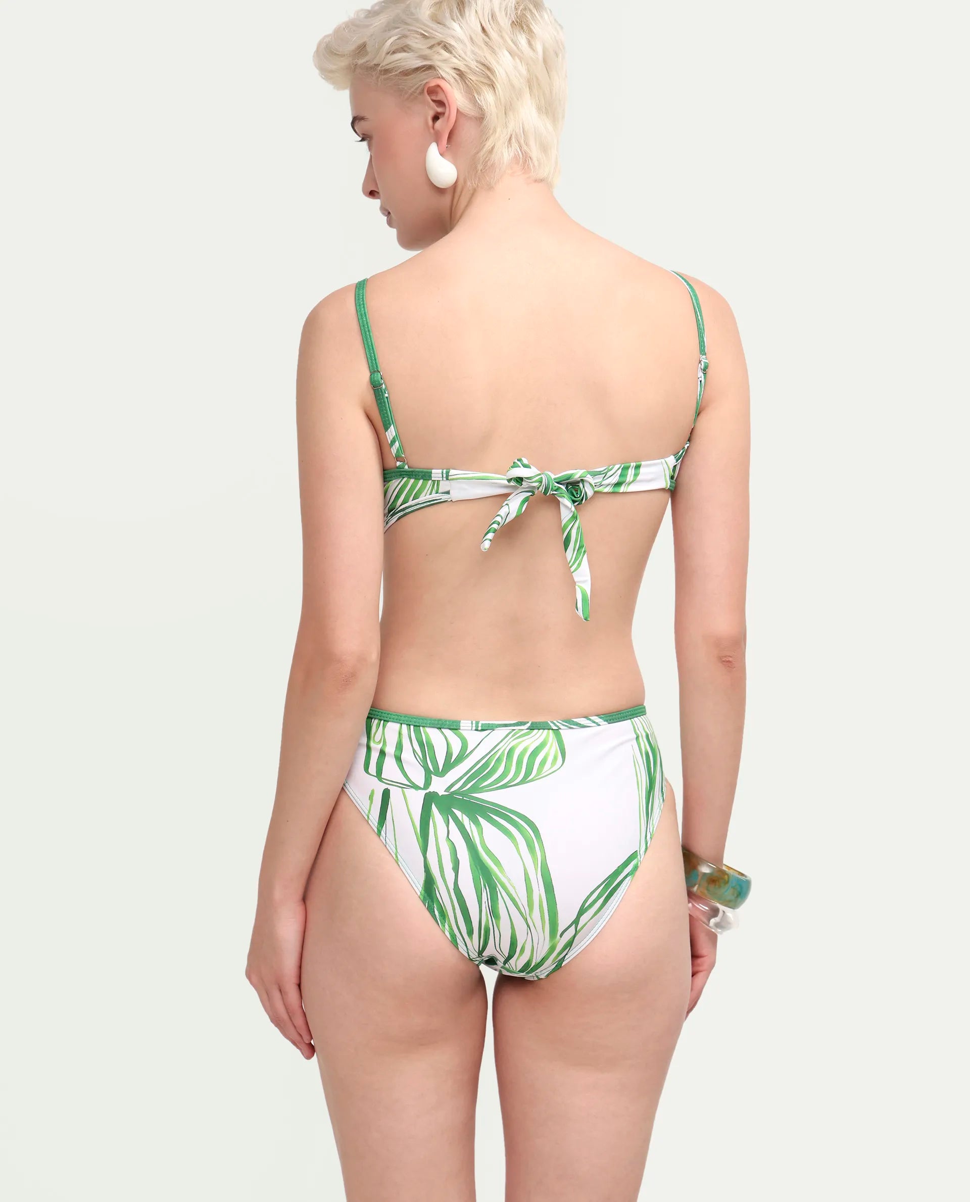 Rareism Women's Daph Green Asymmetric Neck Tropical Print Sleeveless Mini Bodysuit Swimsuit