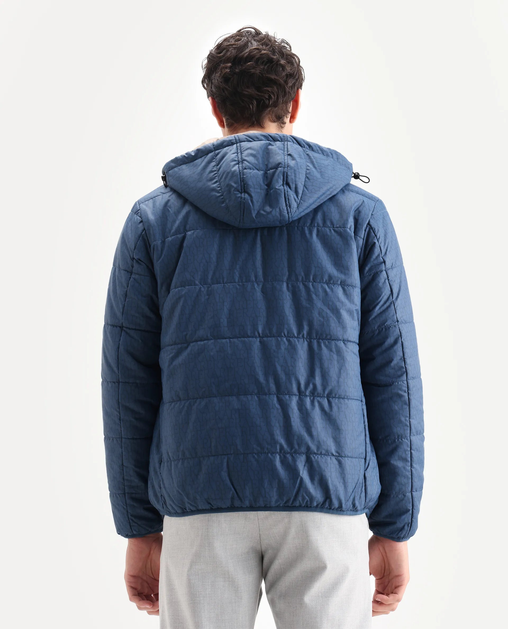 Rare Rabbit Men's Vasto Petrol Polyester Monogram Print Regular Fit Full Sleeve Hooded Jacket