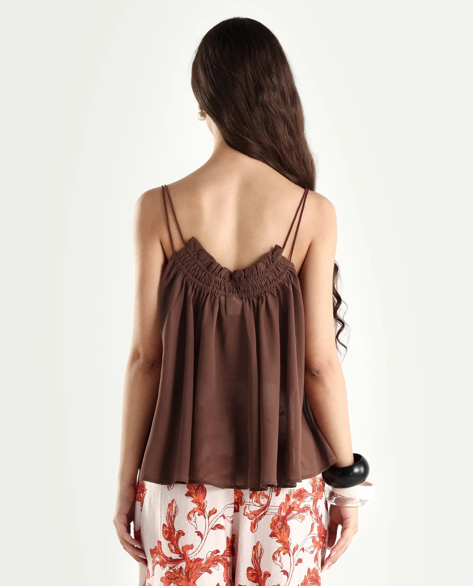 Rareism Women's Kuso Rust Polyester Shoulder Strap Plain Sleeveless Relaxed Fit Top