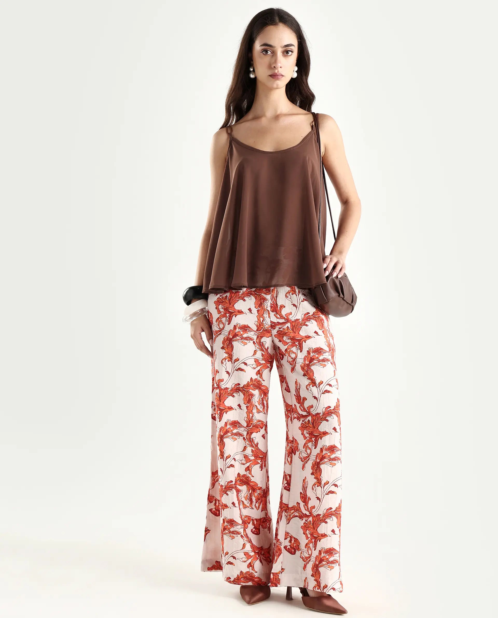 Rareism Women's Kuso Rust Polyester Shoulder Strap Plain Sleeveless Relaxed Fit Top