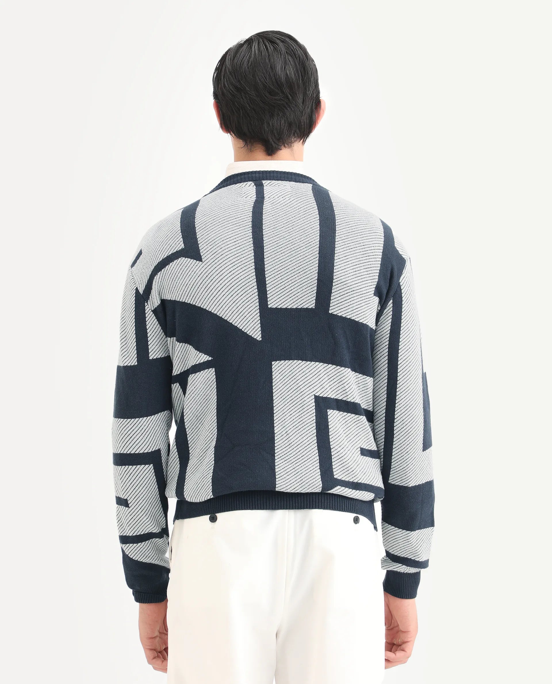 Rare Rabbit Men's Cotton Monogram Print Regular Fit Full Sleeve Crew Neck Sweater