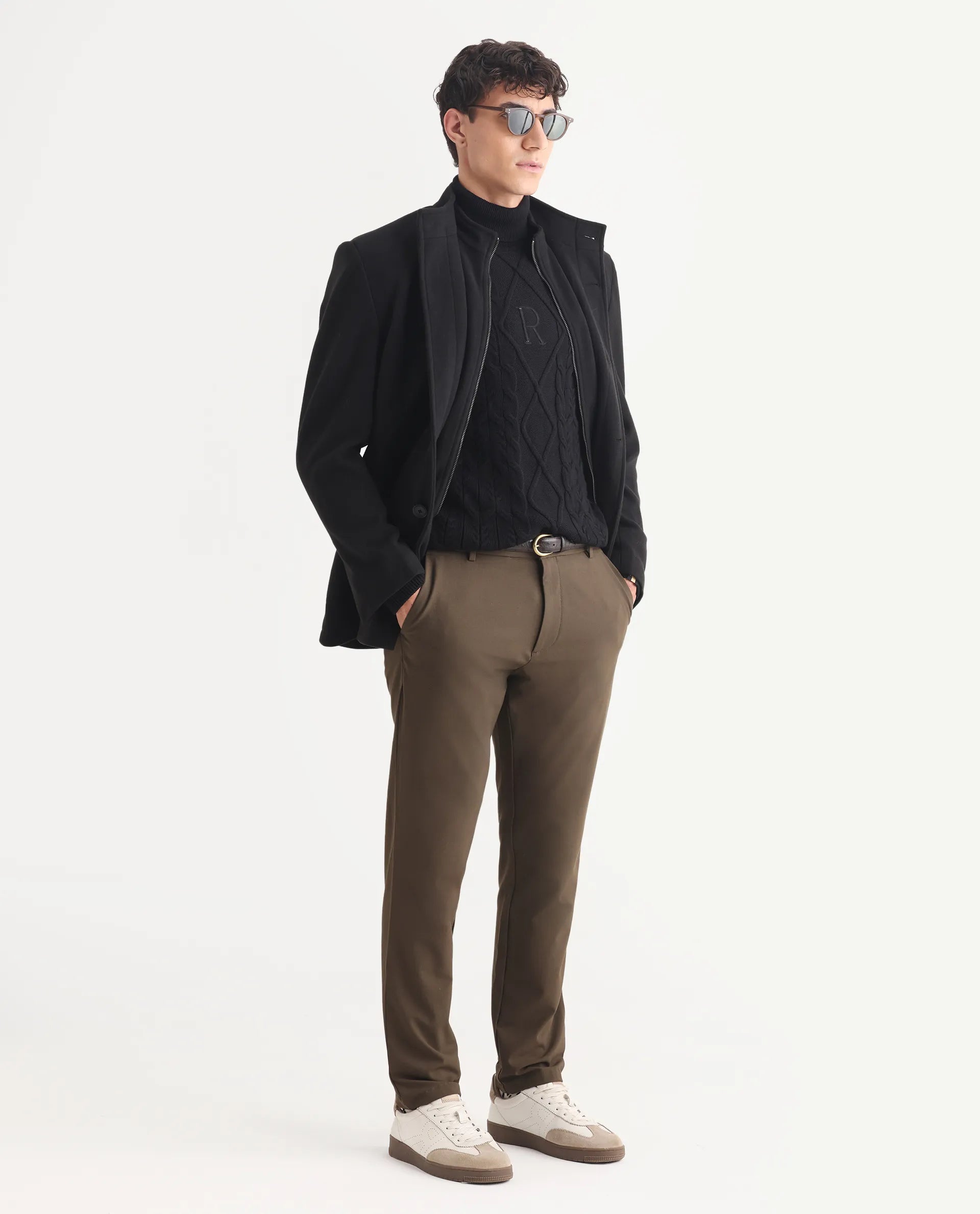 Rare Rabbit Men's Cong-1 Black Cotton Textured Regular Fit Full Sleeve High Neck Sweater