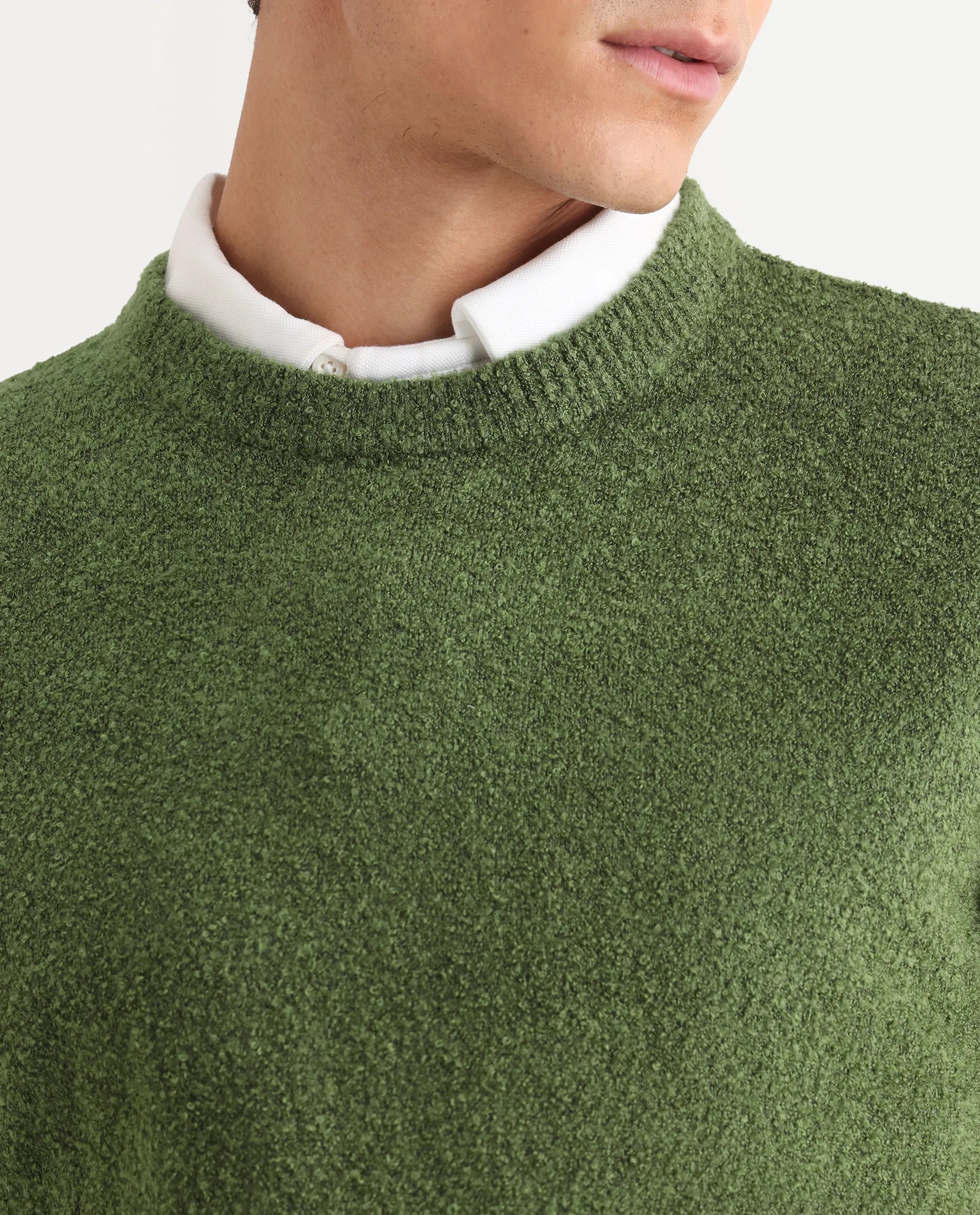 Rare Rabbit Men's Boule Green Polyester Blend Plain Regular Fit Full Sleeve Crew Neck Sweater