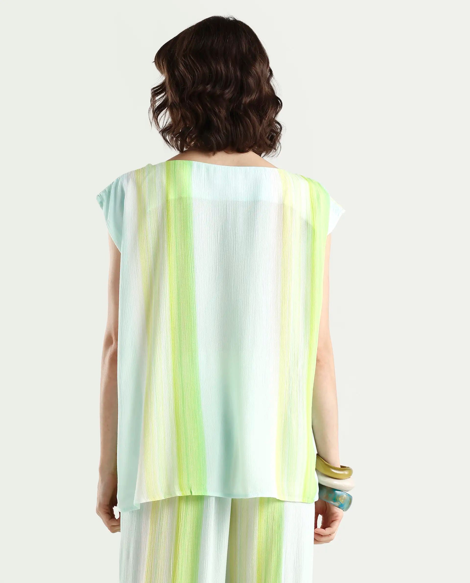 Rareism Women's Yadot-T Multi Rayon Crew Neck Striped Sleeveless Boxy Fit Top