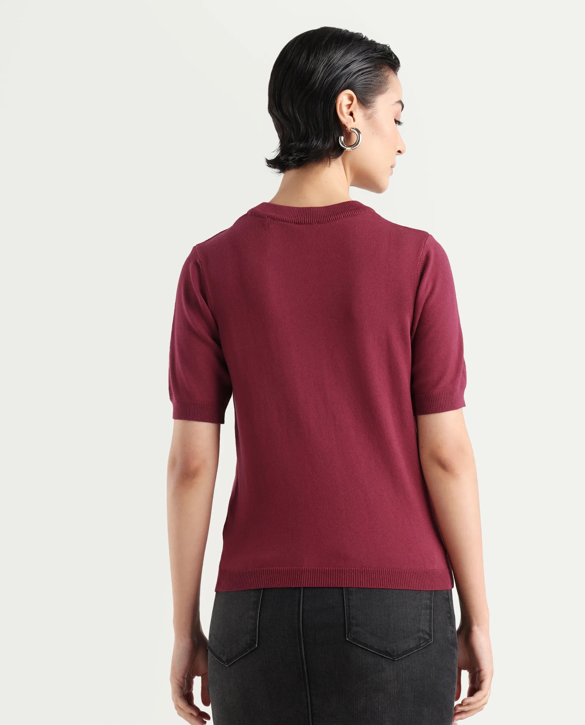 Rareism Women's Rohrdo Purple Cotton Blend Crew Neck Plain Regular Fit Sweater