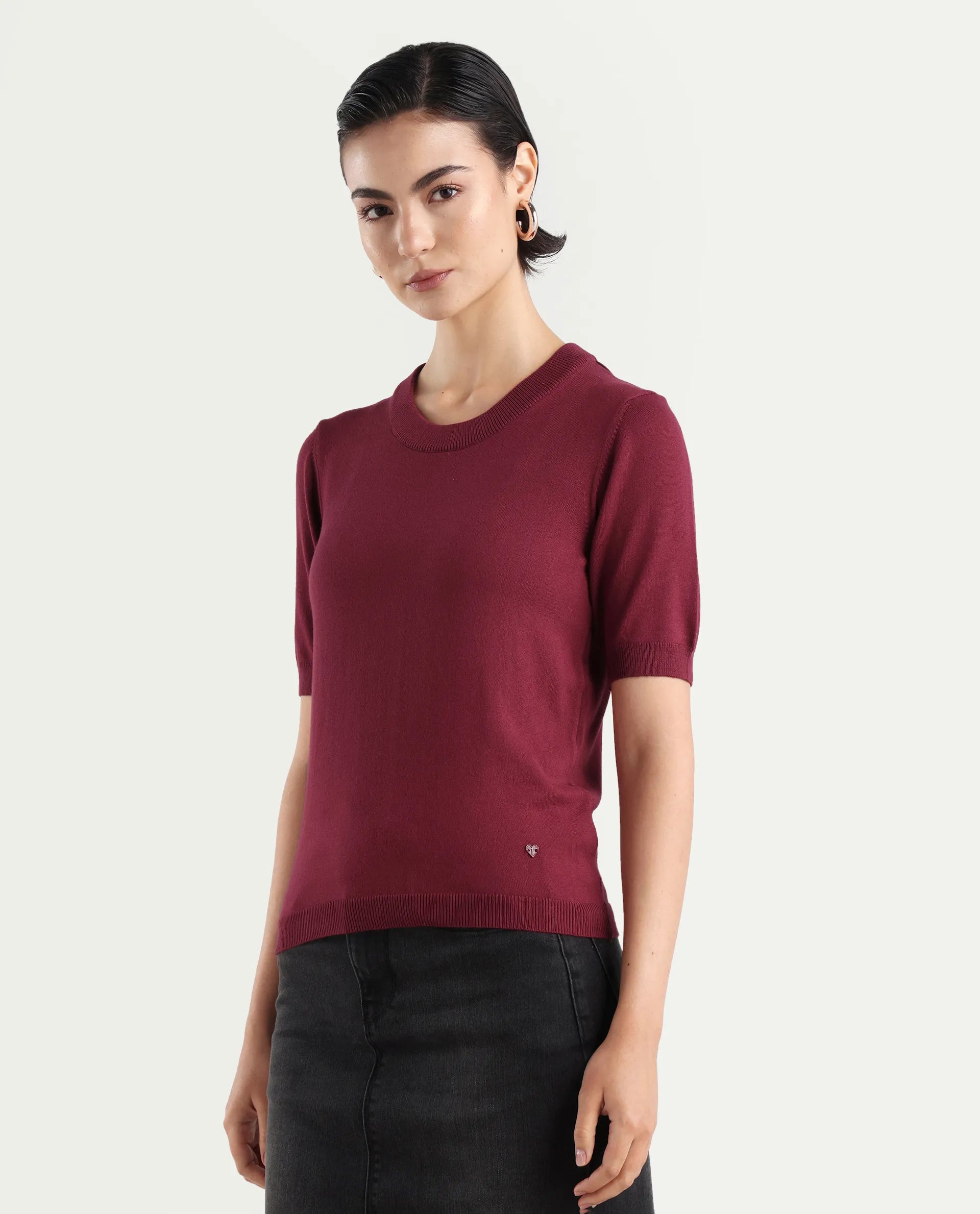 Rareism Women's Rohrdo Purple Cotton Blend Crew Neck Plain Regular Fit Sweater