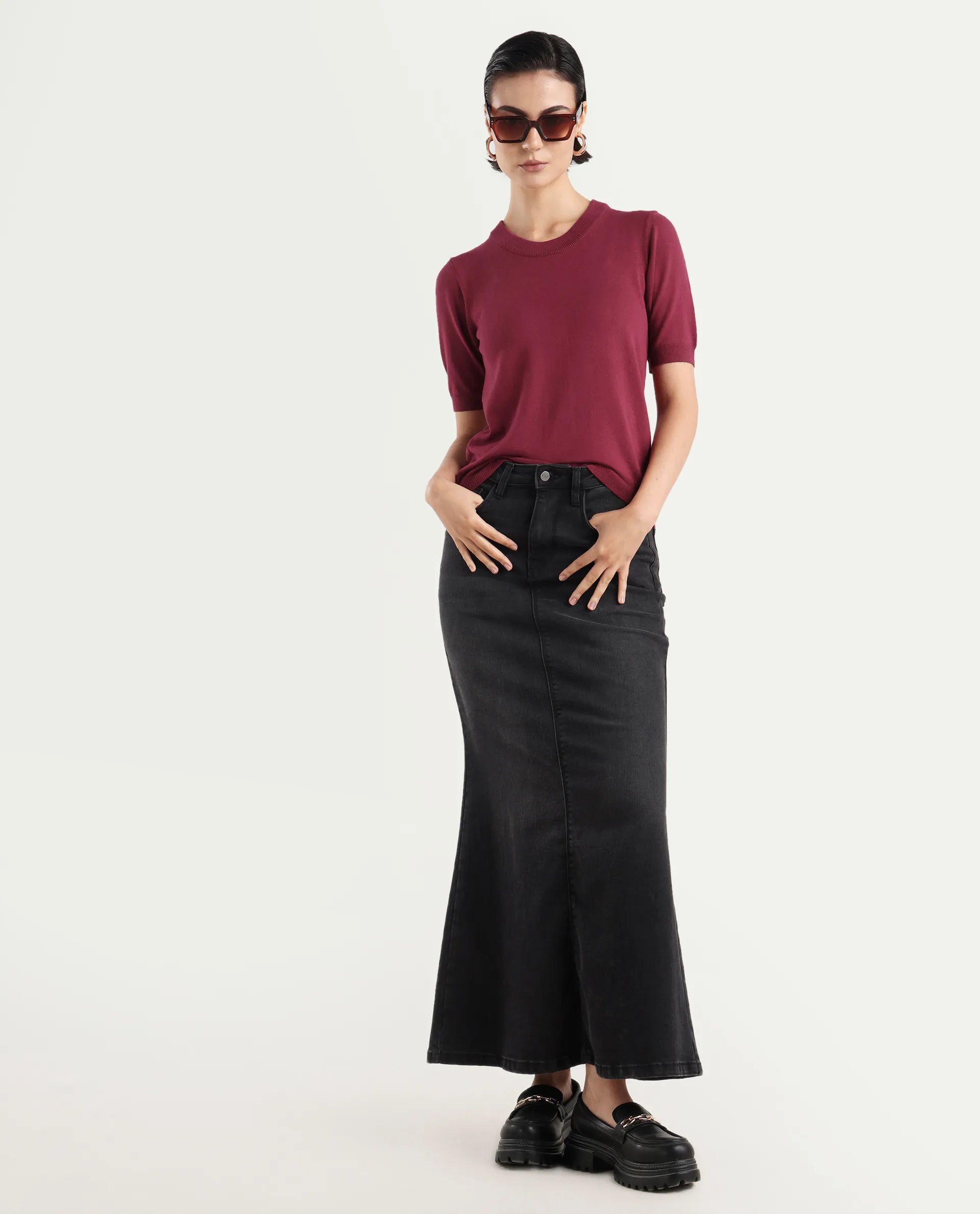 Rareism Women's Rohrdo Purple Cotton Blend Crew Neck Plain Regular Fit Sweater