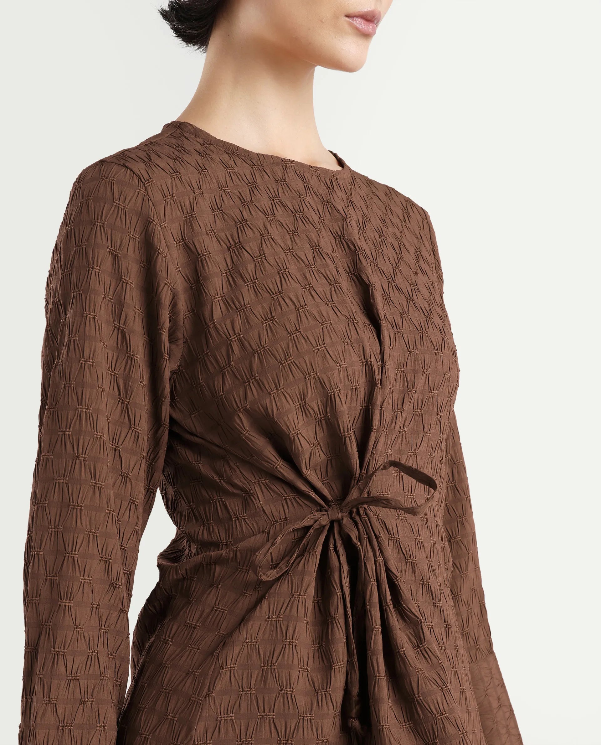 Rareism Women's Kiop Rust Polyester Crew Neck Plain Cuffed Sleeve Regular Fit Top