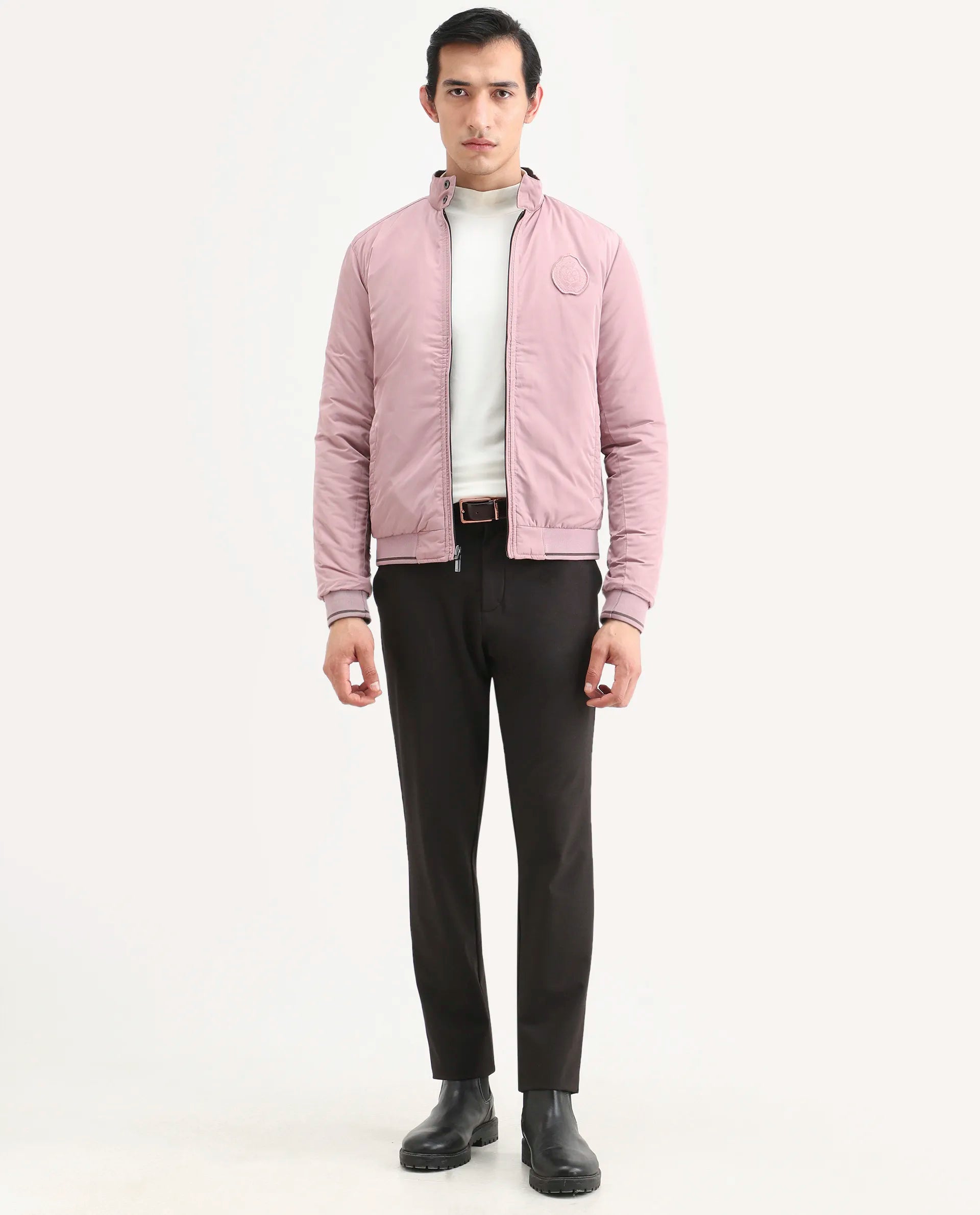 Rare Rabbit Men's Royban-2 Green Polyester Plain Regular Fit Full Sleeve High Neck Jacket