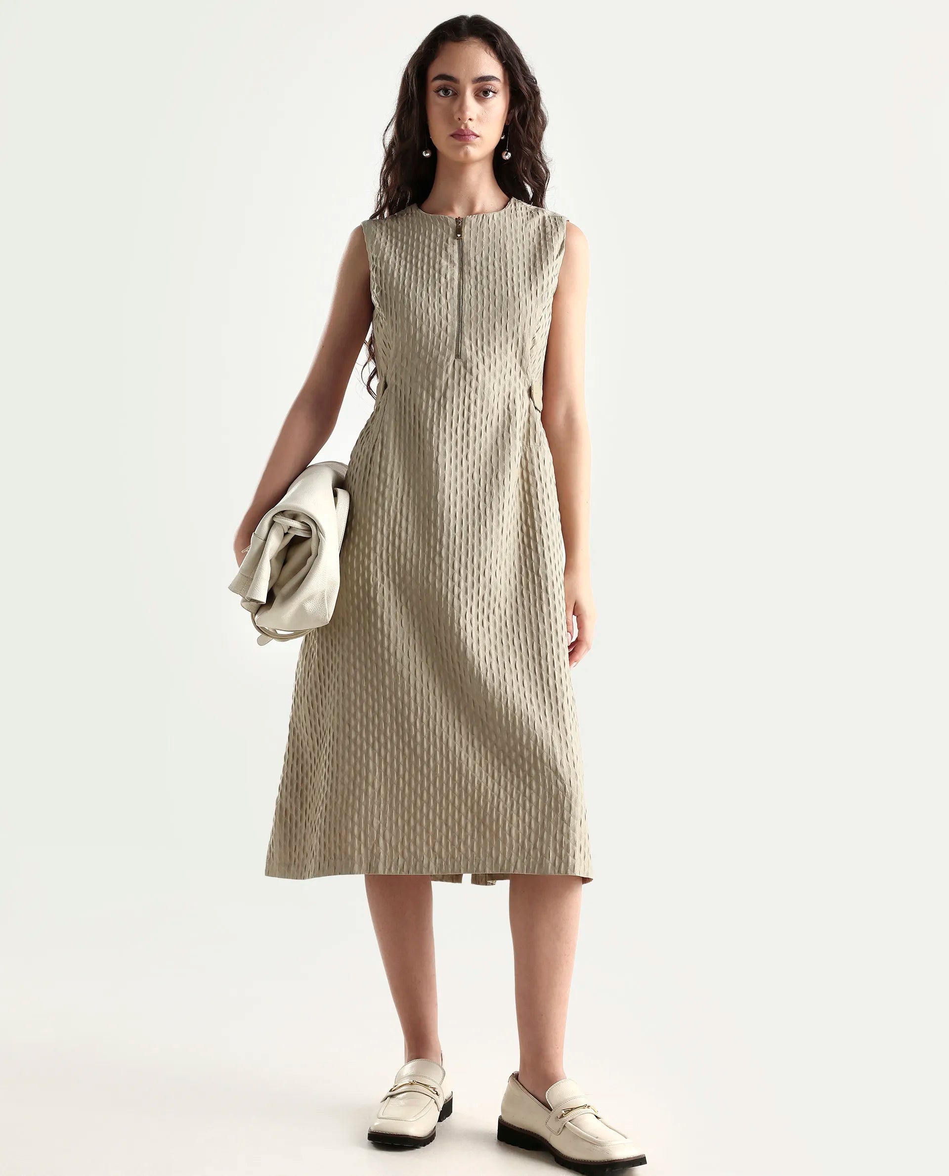 Buy Zelina - Beige Plain Knee Length Dress| Rareism Buy Zelina - Beige Plain Knee Length Dress| Rareism