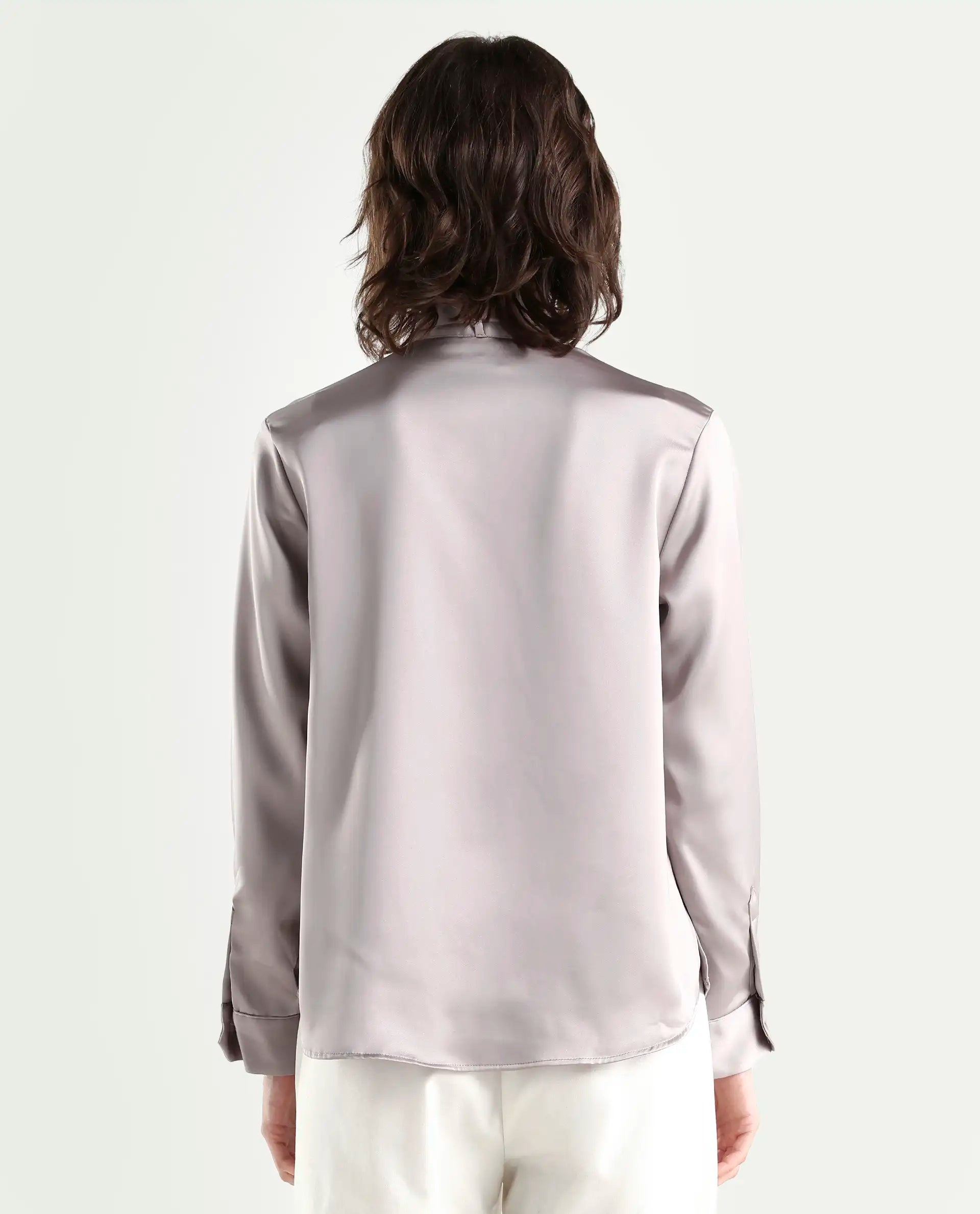 Rareism Women's Bingol Dusky Beige Cotton Mandarin Collar Plain Cuffed Sleeve Regular Fit Shirt