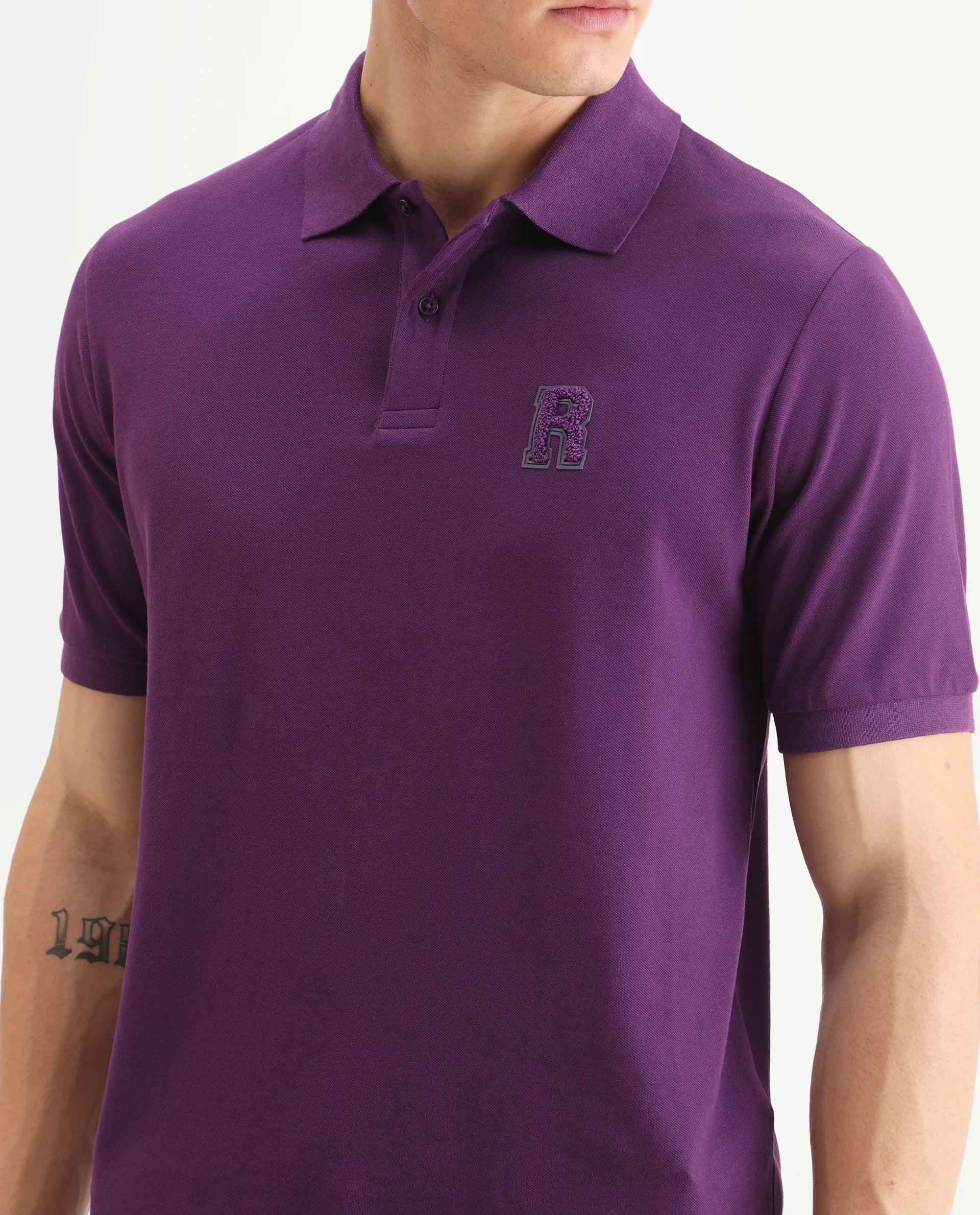 Rare Rabbit Men's Otes Purple Cotton Plain Regular Fit Half Sleeve Polo