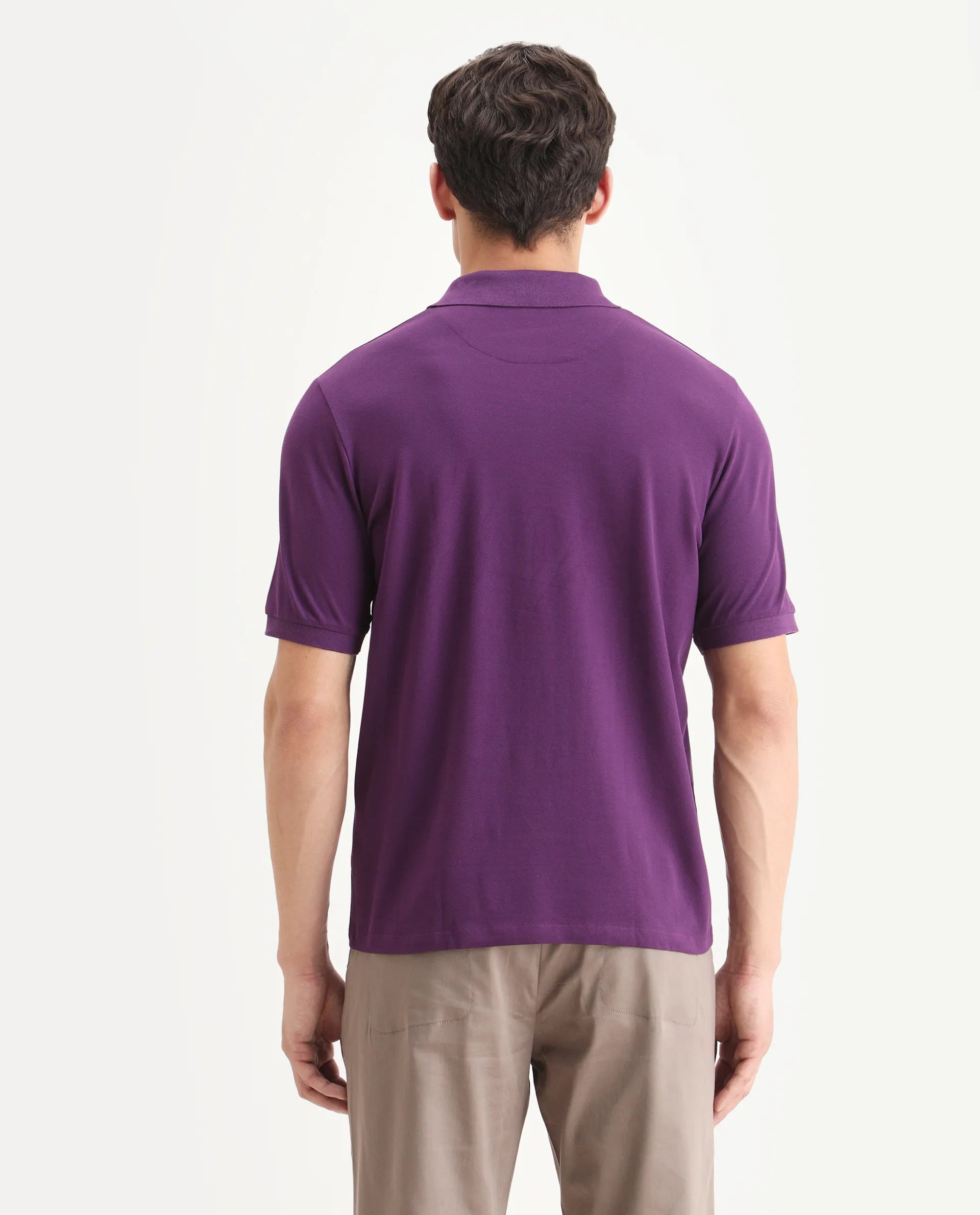 Rare Rabbit Men's Otes Purple Cotton Plain Regular Fit Half Sleeve Polo