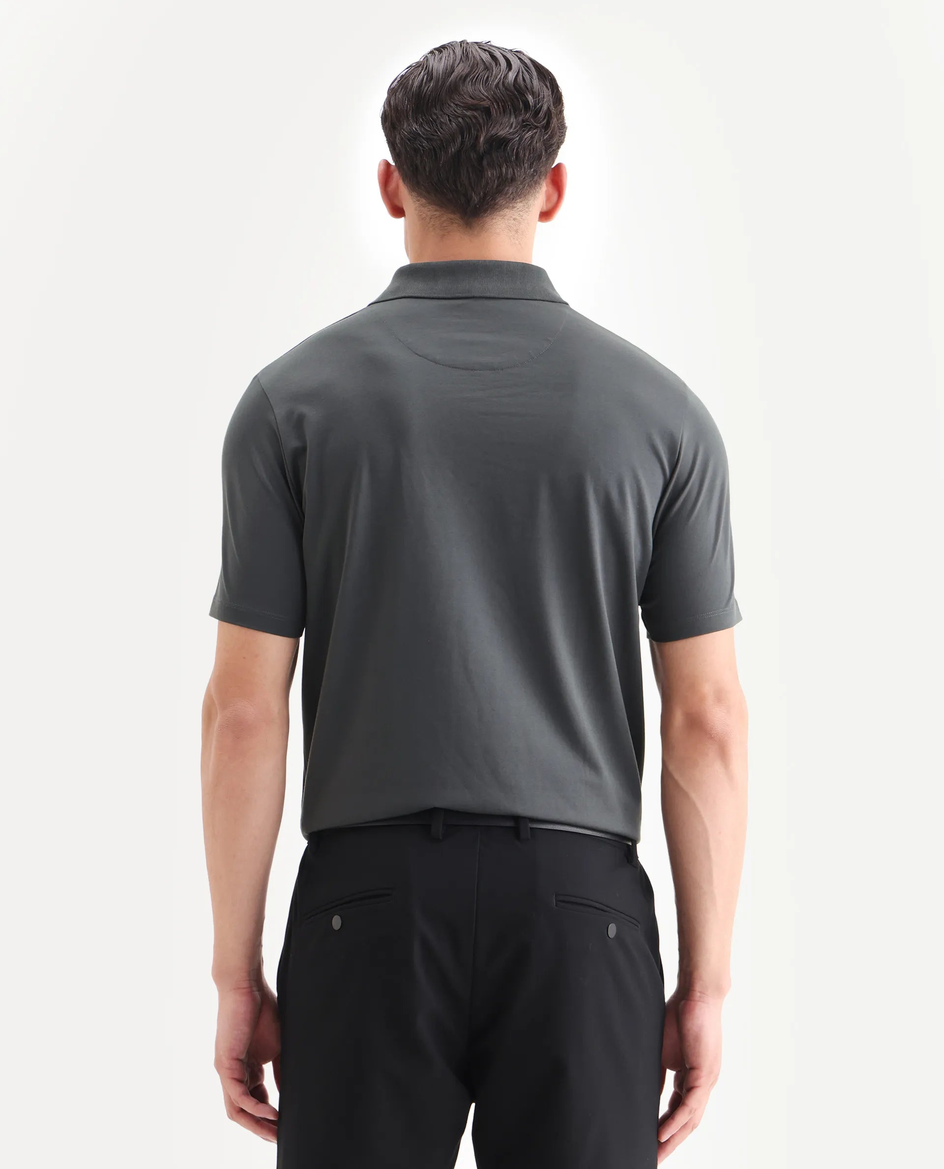 Rare Rabbit Men's Centor Dark Grey Cotton Plain Regular Fit Half Sleeve Polo