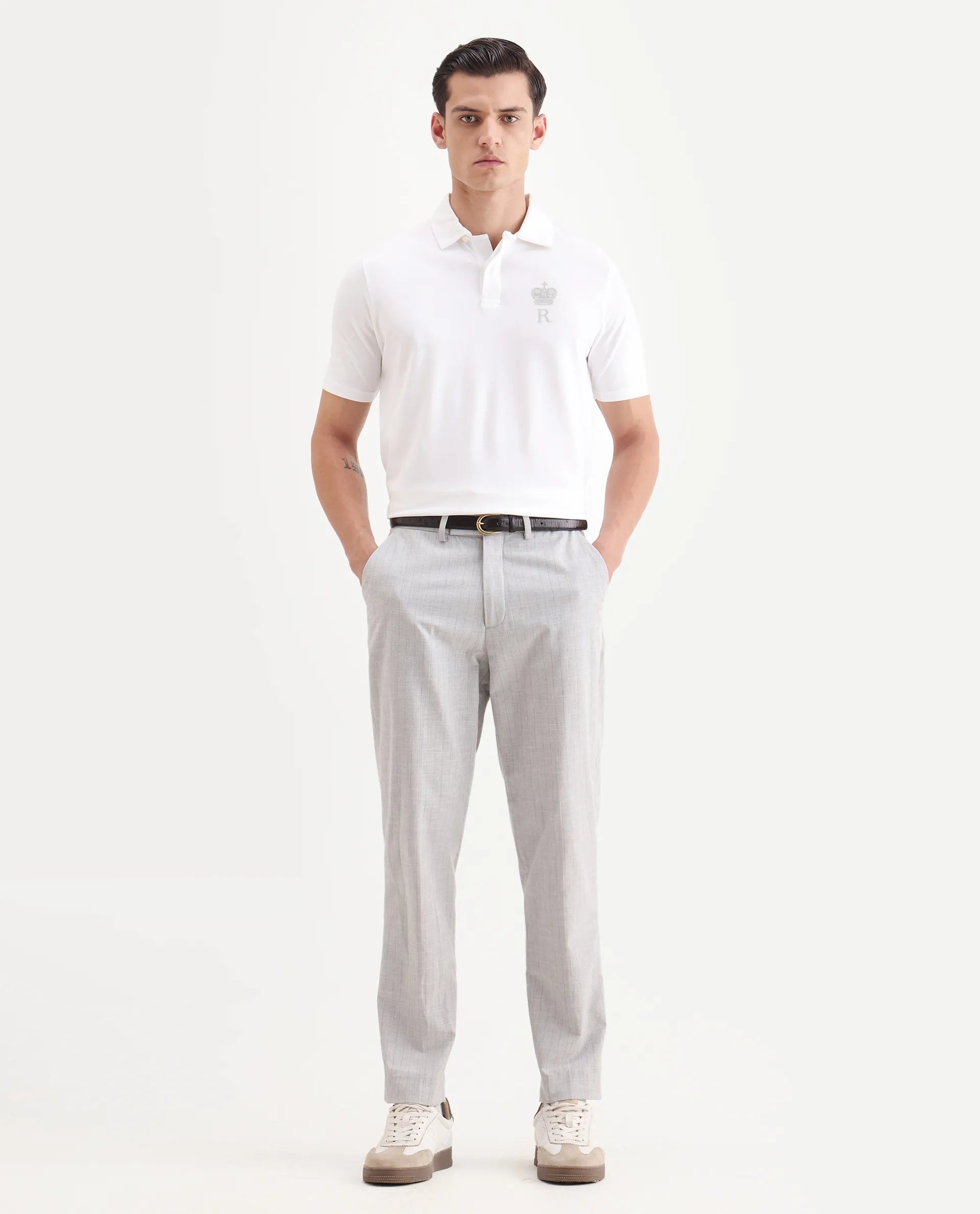 Rare Rabbit Men's Mais White Cotton Blend Plain Regular Fit Half Sleeve Polo