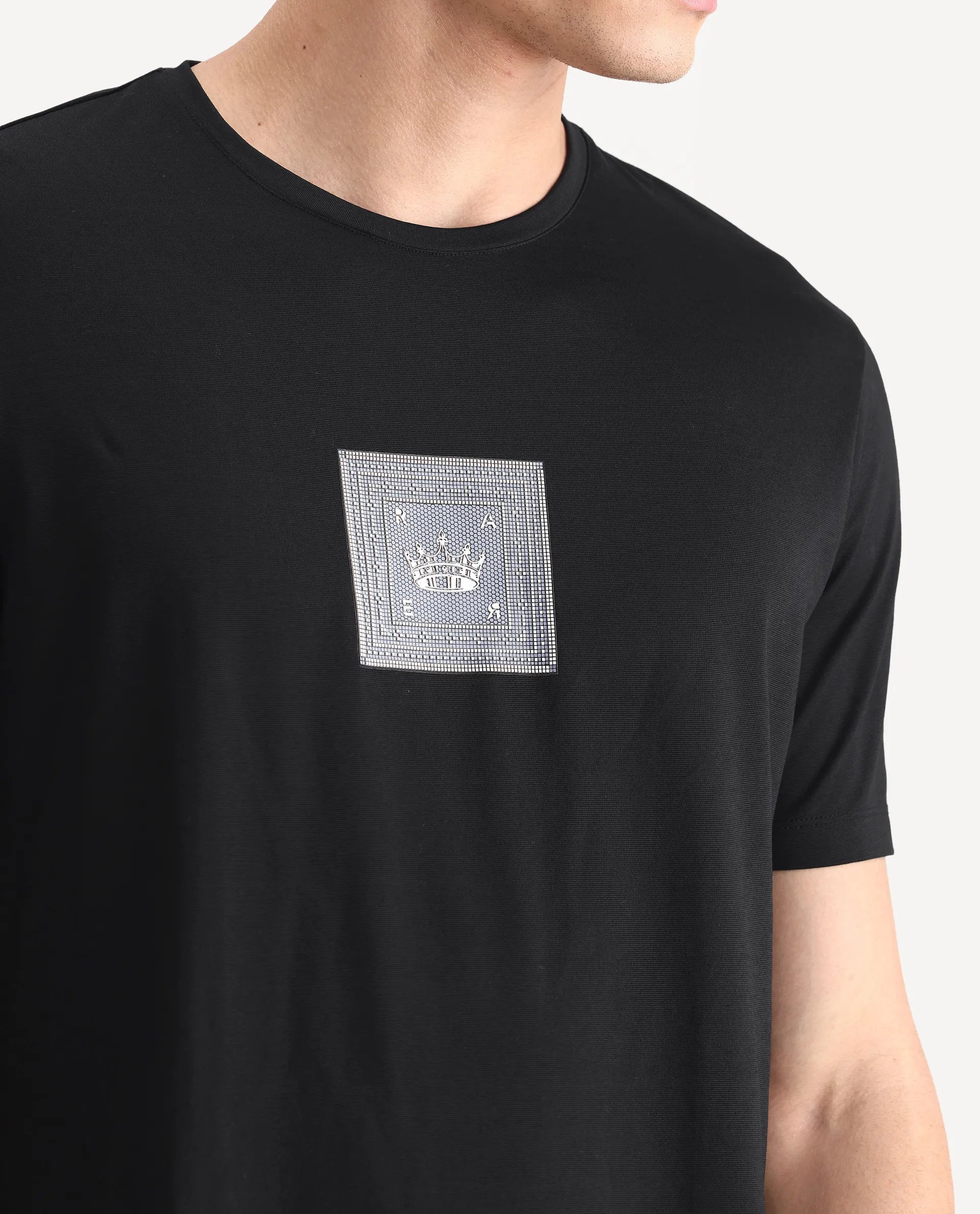 Rare Rabbit Men's Spectre Black Cotton Blend Graphic Print Regular Fit Half Sleeve Crew Neck T-Shirt