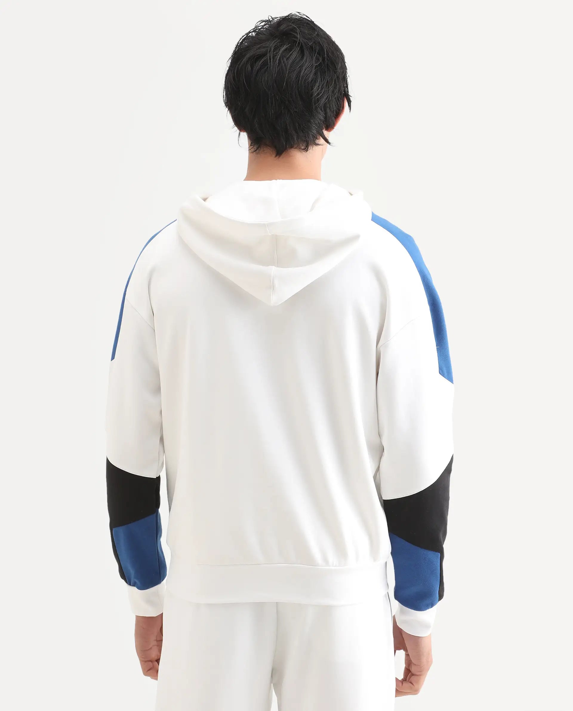 Rare Rabbit Men's Armo-2 White Cotton Ombre Regular Fit Full Sleeve Hooded Sweatshirt
