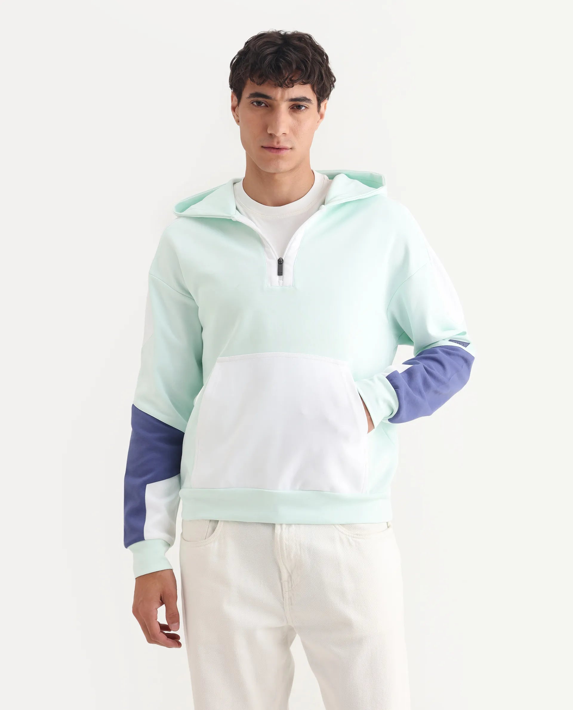 Rare Rabbit Men's Armo-2 Pastel Green Cotton Ombre Regular Fit Full Sleeve Hooded Sweatshirt