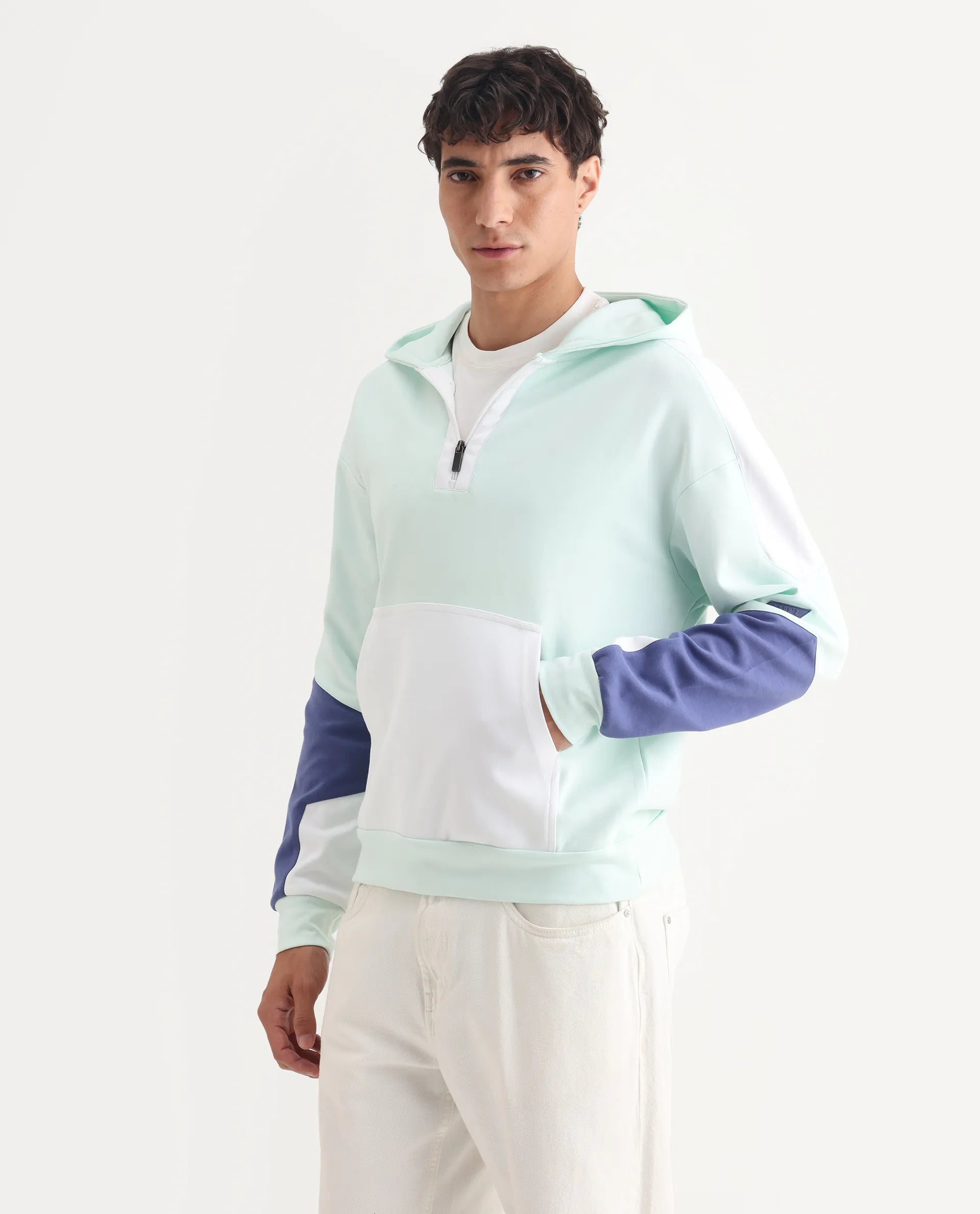 Rare Rabbit Men's Armo-2 Pastel Green Cotton Ombre Regular Fit Full Sleeve Hooded Sweatshirt