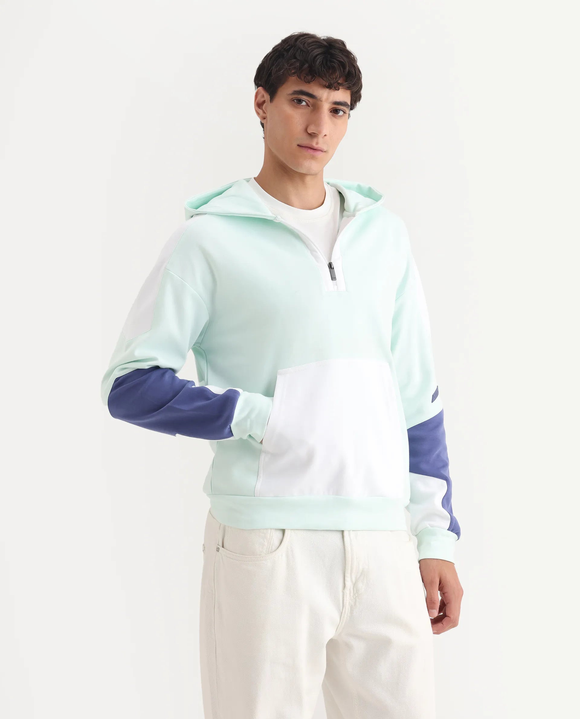 Rare Rabbit Men's Armo-2 Pastel Green Cotton Ombre Regular Fit Full Sleeve Hooded Sweatshirt
