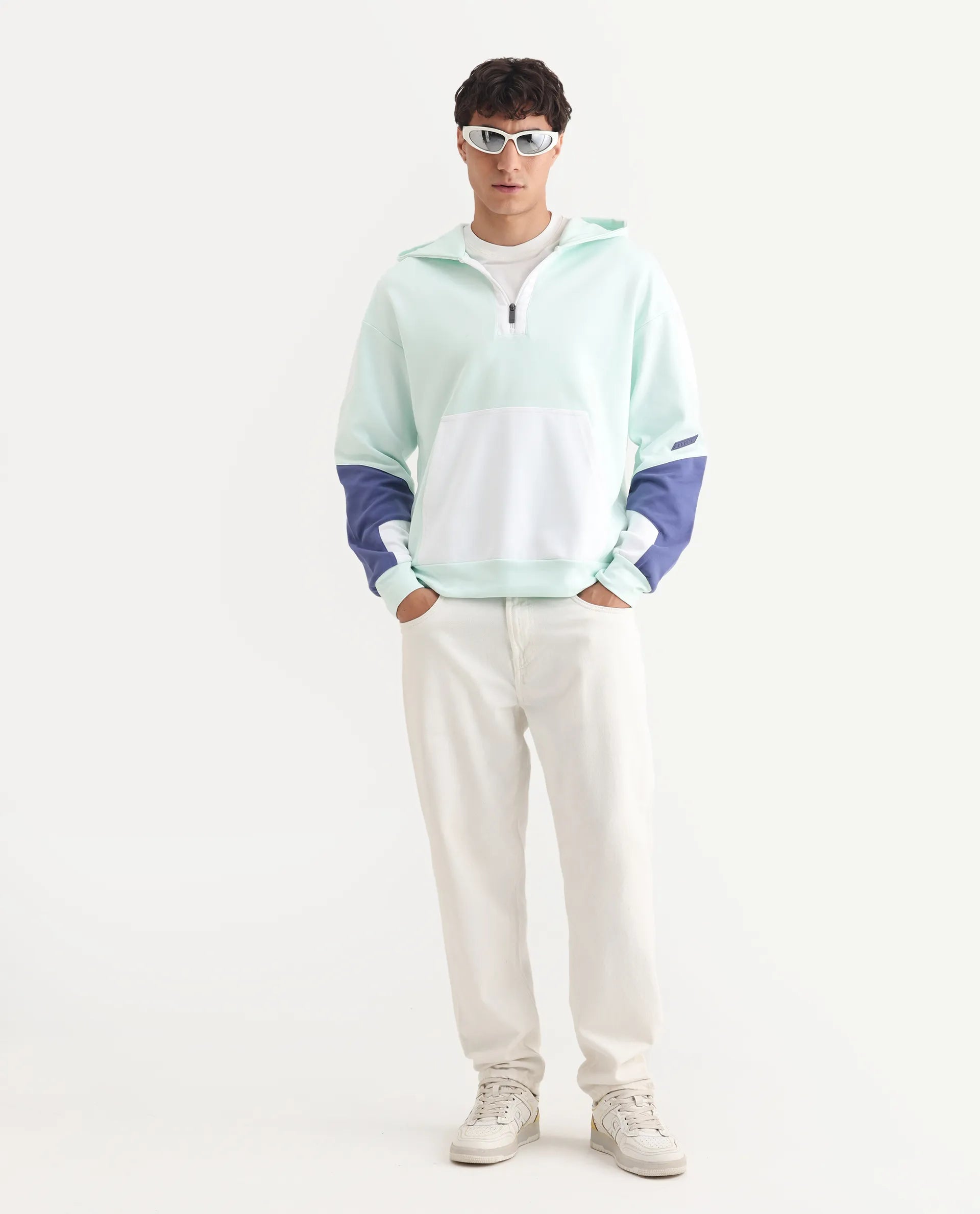 Rare Rabbit Men's Armo-2 Pastel Green Cotton Ombre Regular Fit Full Sleeve Hooded Sweatshirt