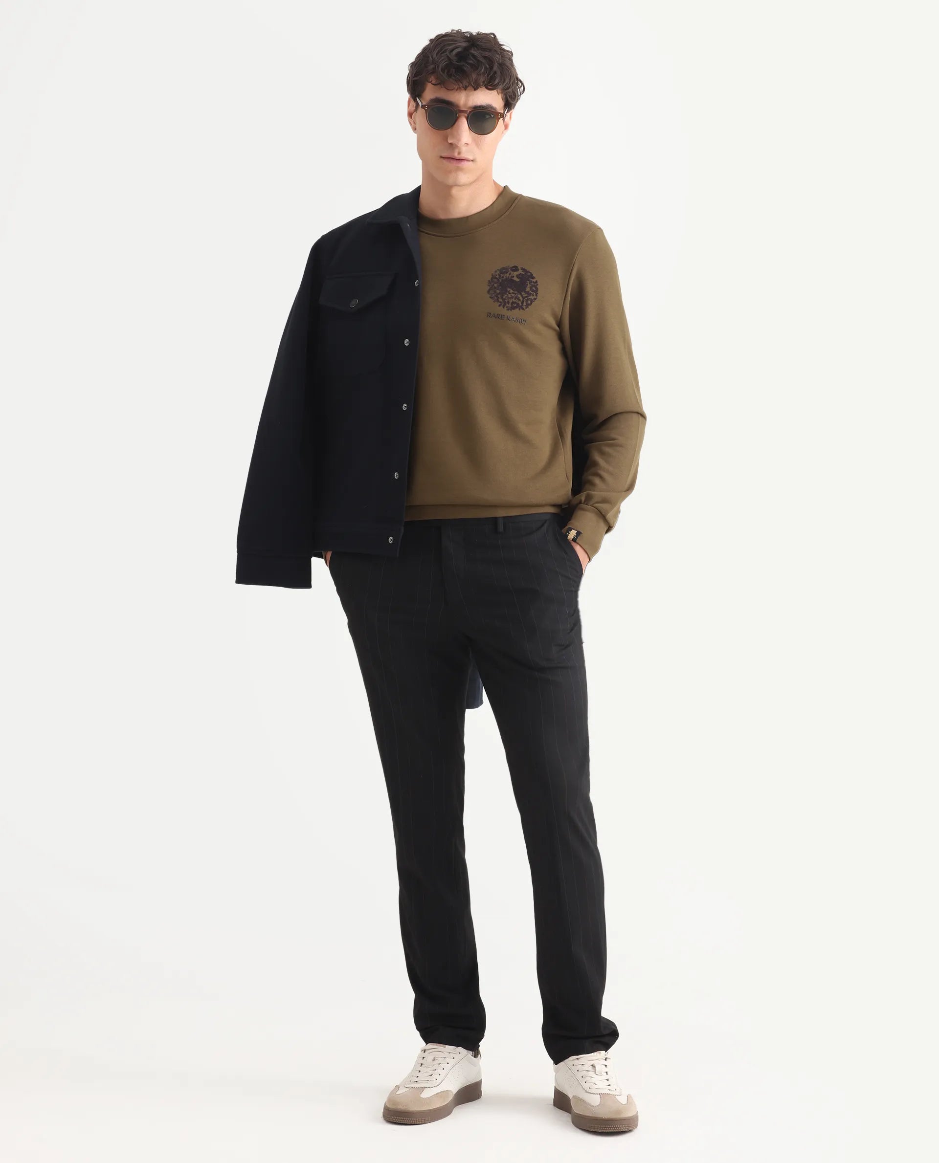 Rare Rabbit Men's Eliyo Rust Cotton Graphic Print Regular Fit Full Sleeve Crew Neck Sweatshirt