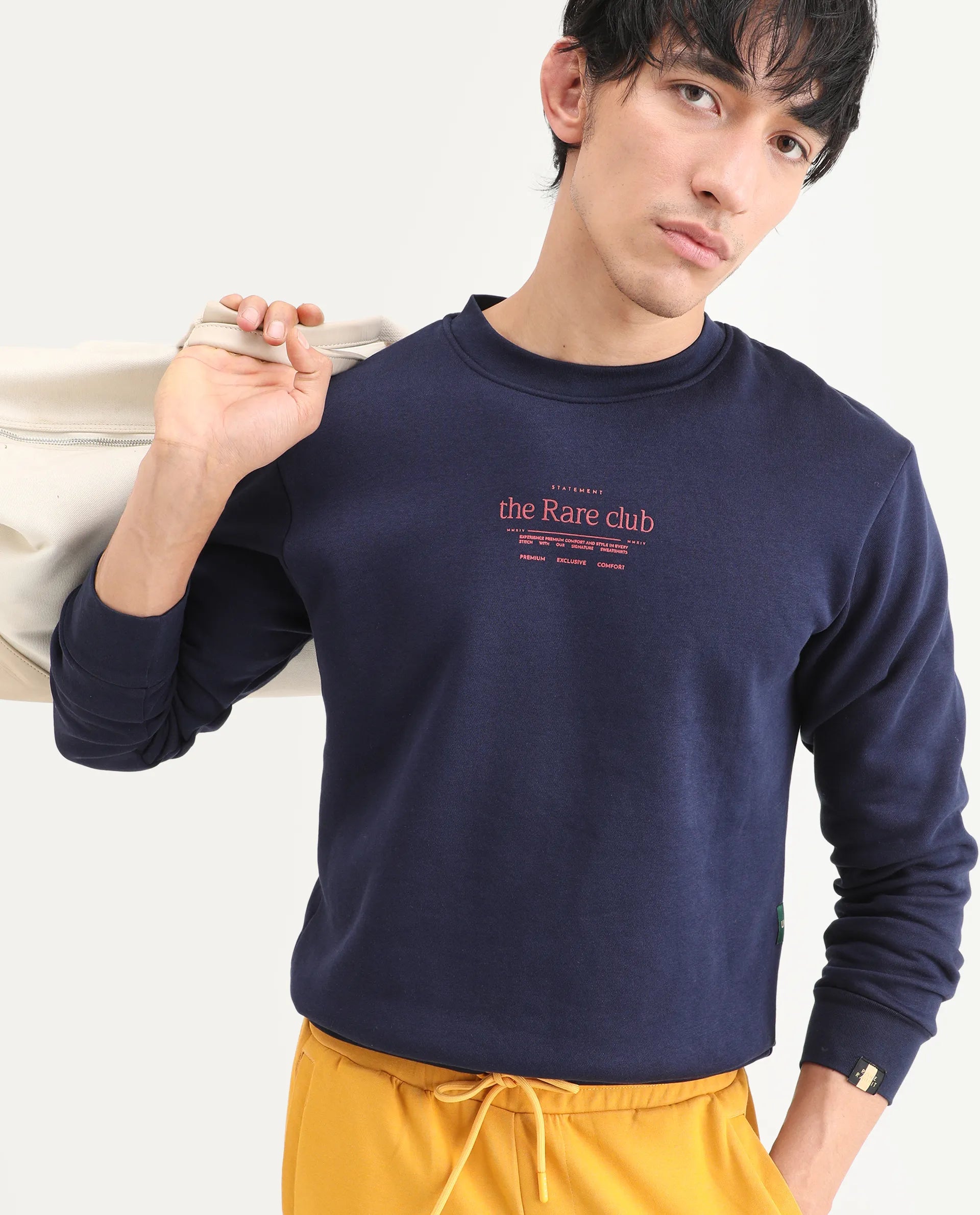 Rare Rabbit Men's Tamar Navy Cotton Blend Graphic Print Regular Fit Full Sleeve Crew Neck Sweatshirt