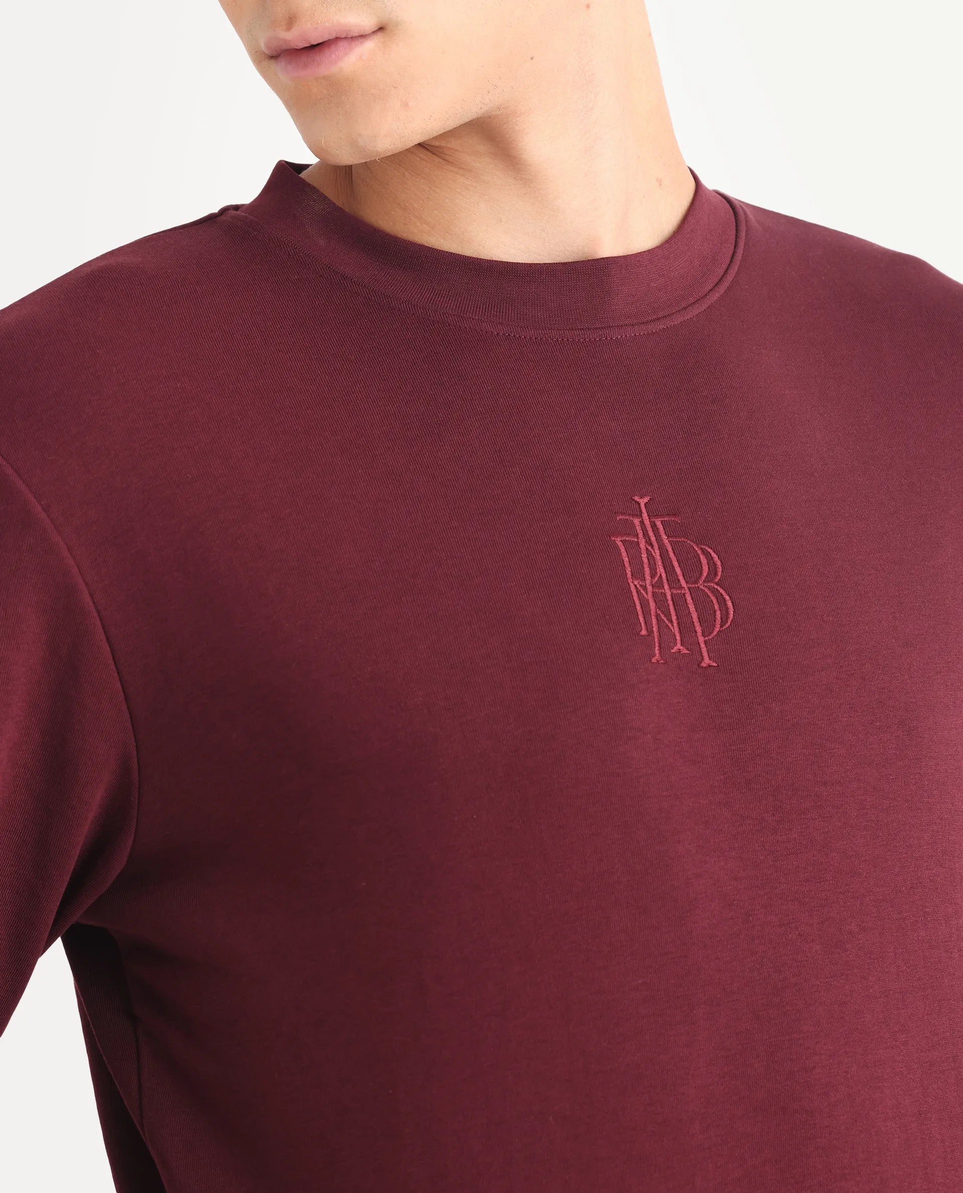 Rare Rabbit Men's Wares Maroon Cotton Blend Embroidered Regular Fit Full Sleeve Crew Neck Sweatshirt