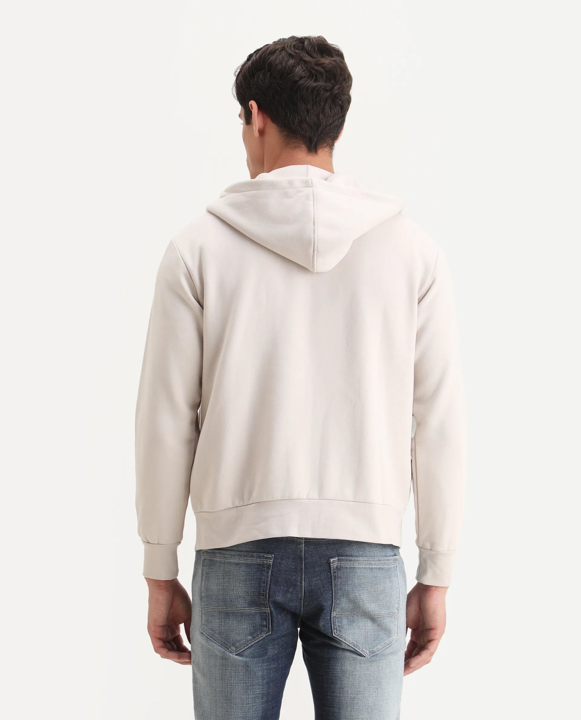 Rare Rabbit Men's Anderson-2 Off White Cotton Brand Logo Print Regular Fit Full Sleeve Hooded Sweatshirt