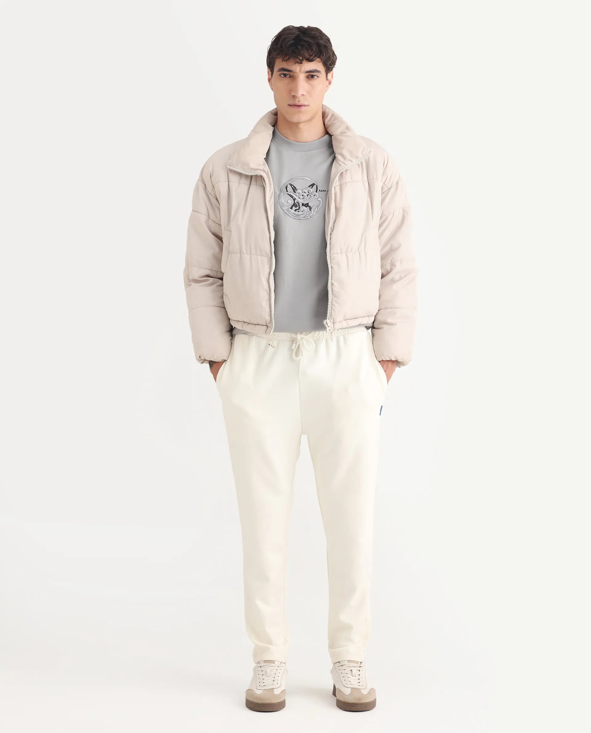 Rare Rabbit Men's Clos Light Grey Cotton Embroidered Regular Fit Full Sleeve Crew Neck Sweatshirt