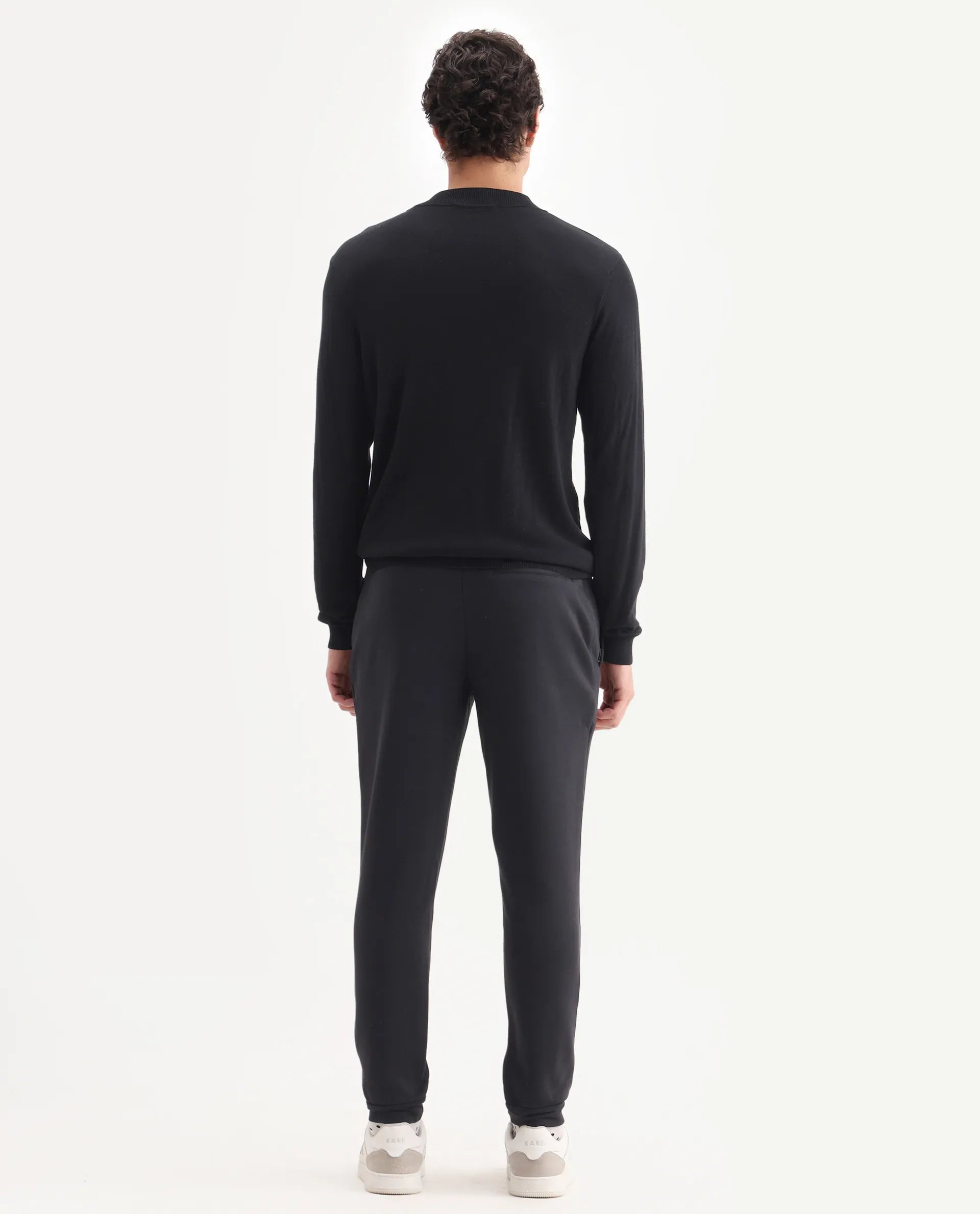 Rare Rabbit Men's Ander Black Cotton Plain Regular Fit Track Pant