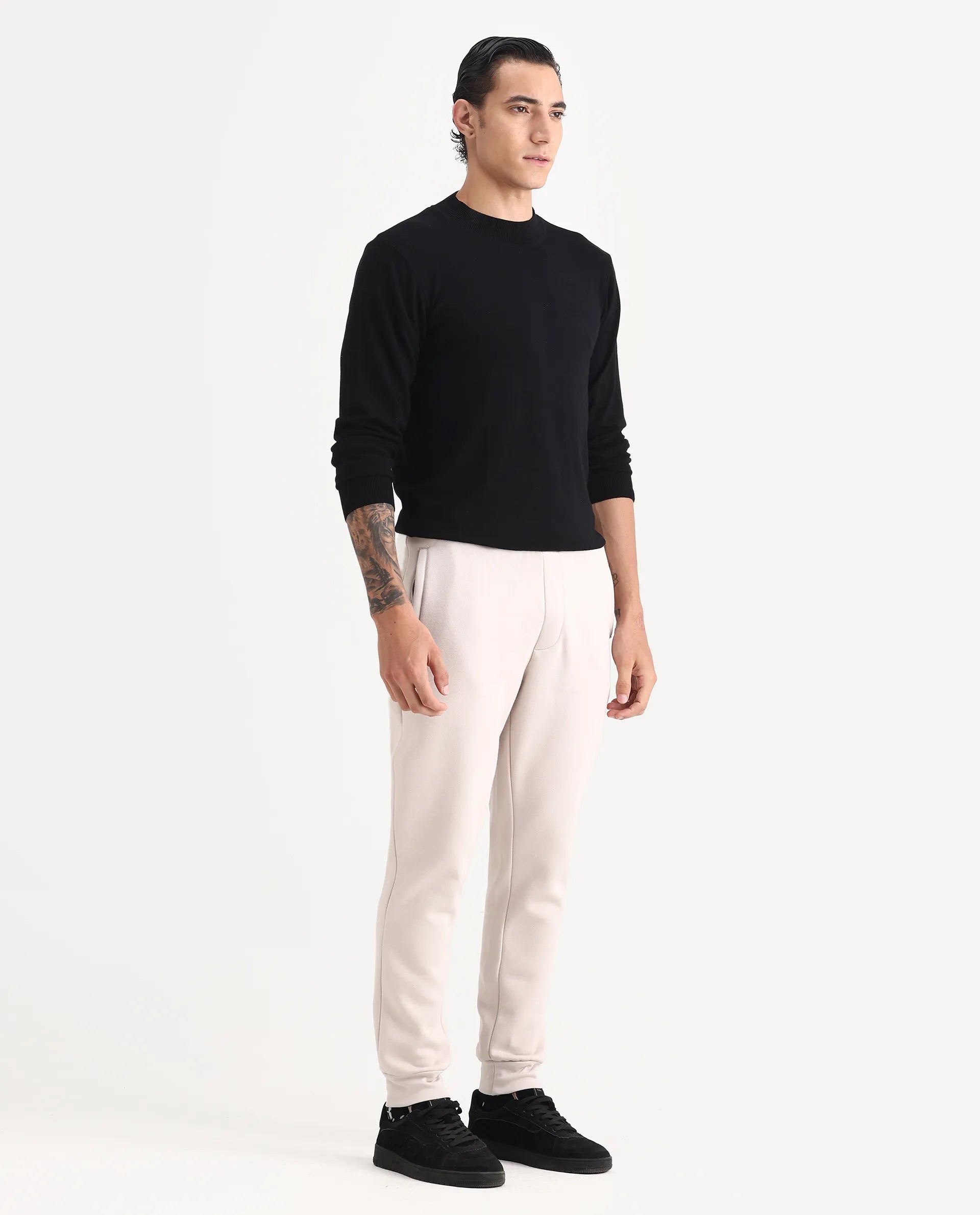 Rare Rabbit Men's Ander Off White Cotton Plain Regular Fit Track Pant