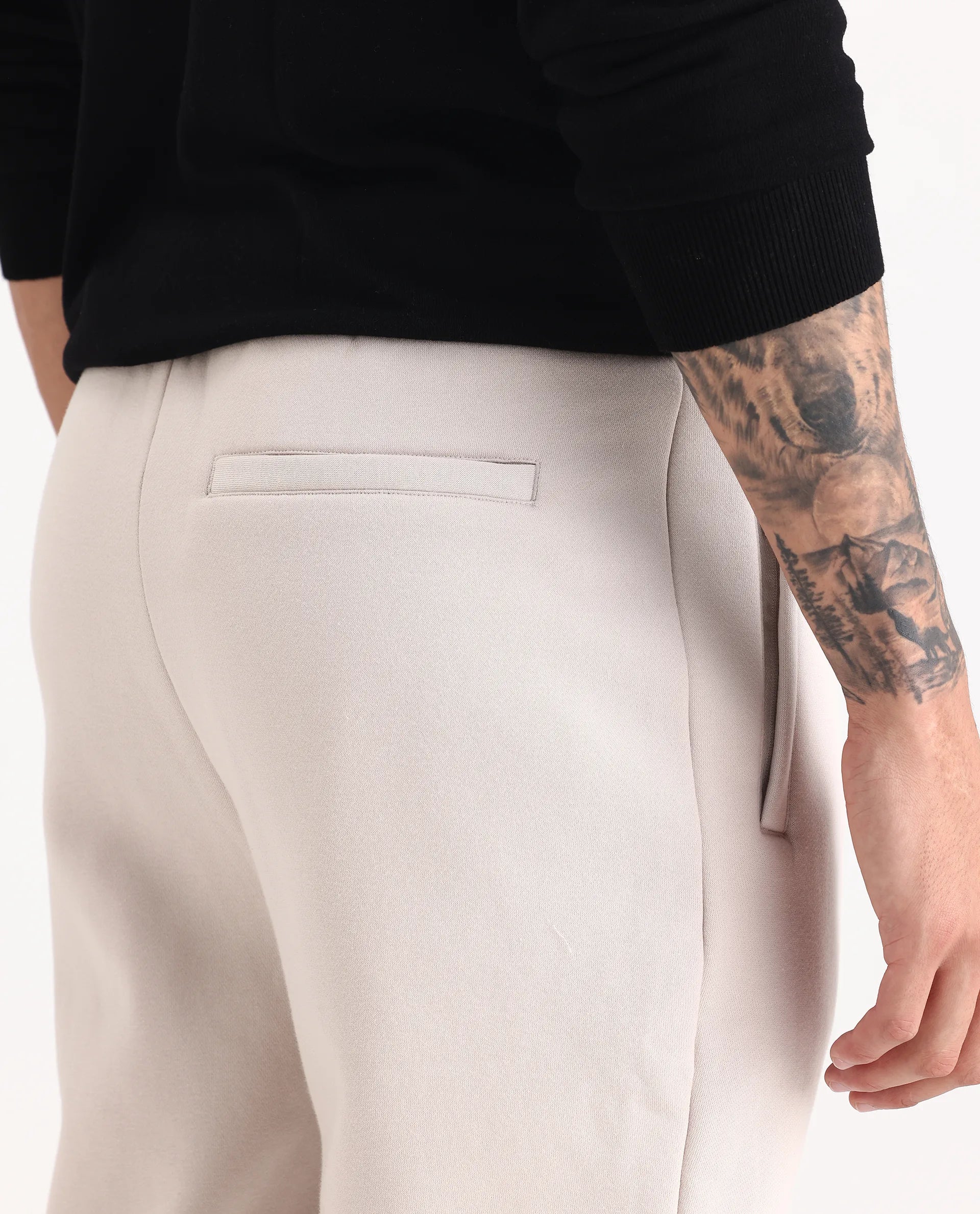 Rare Rabbit Men's Ander Off White Cotton Plain Regular Fit Track Pant