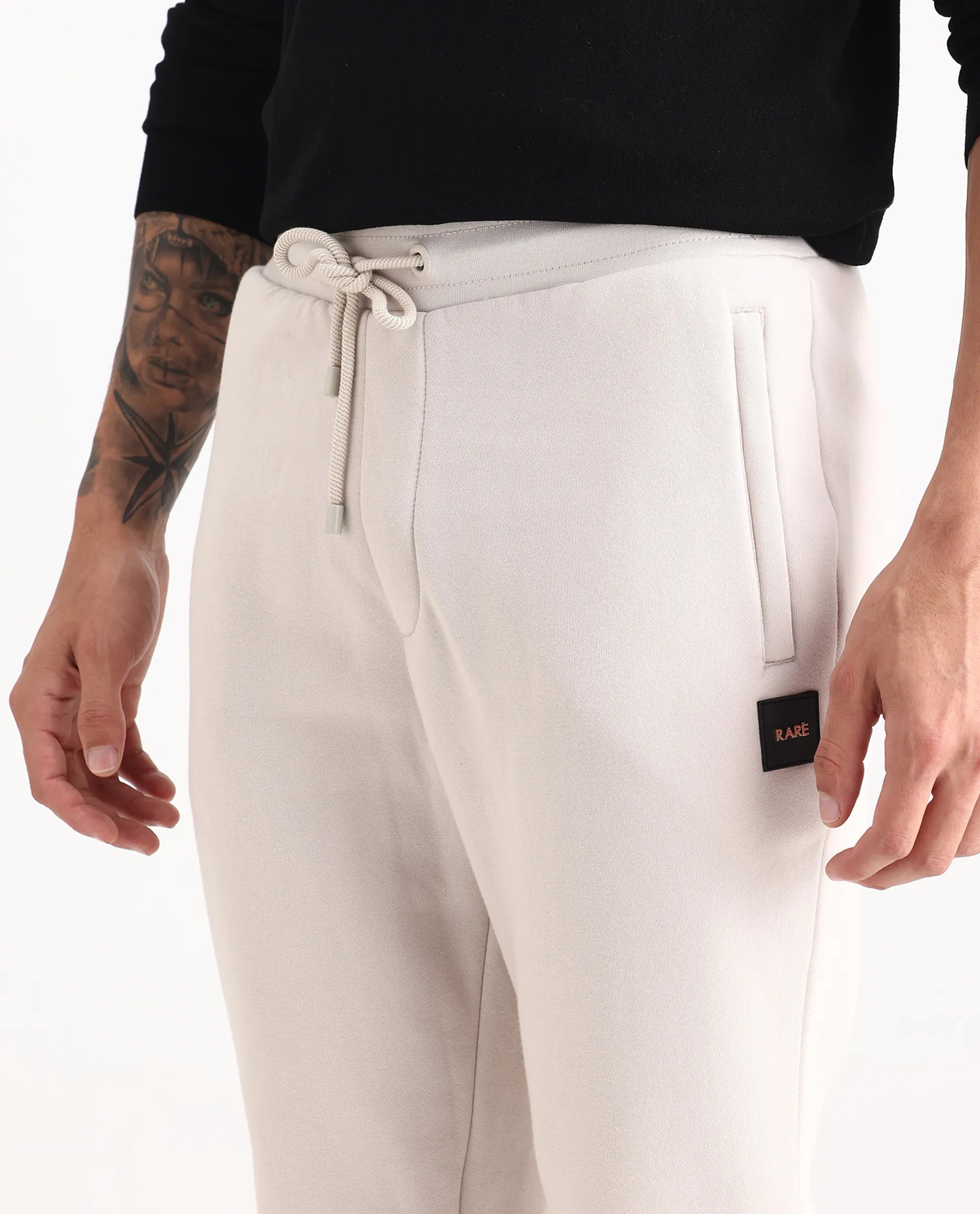 Rare Rabbit Men's Ander Off White Cotton Plain Regular Fit Track Pant