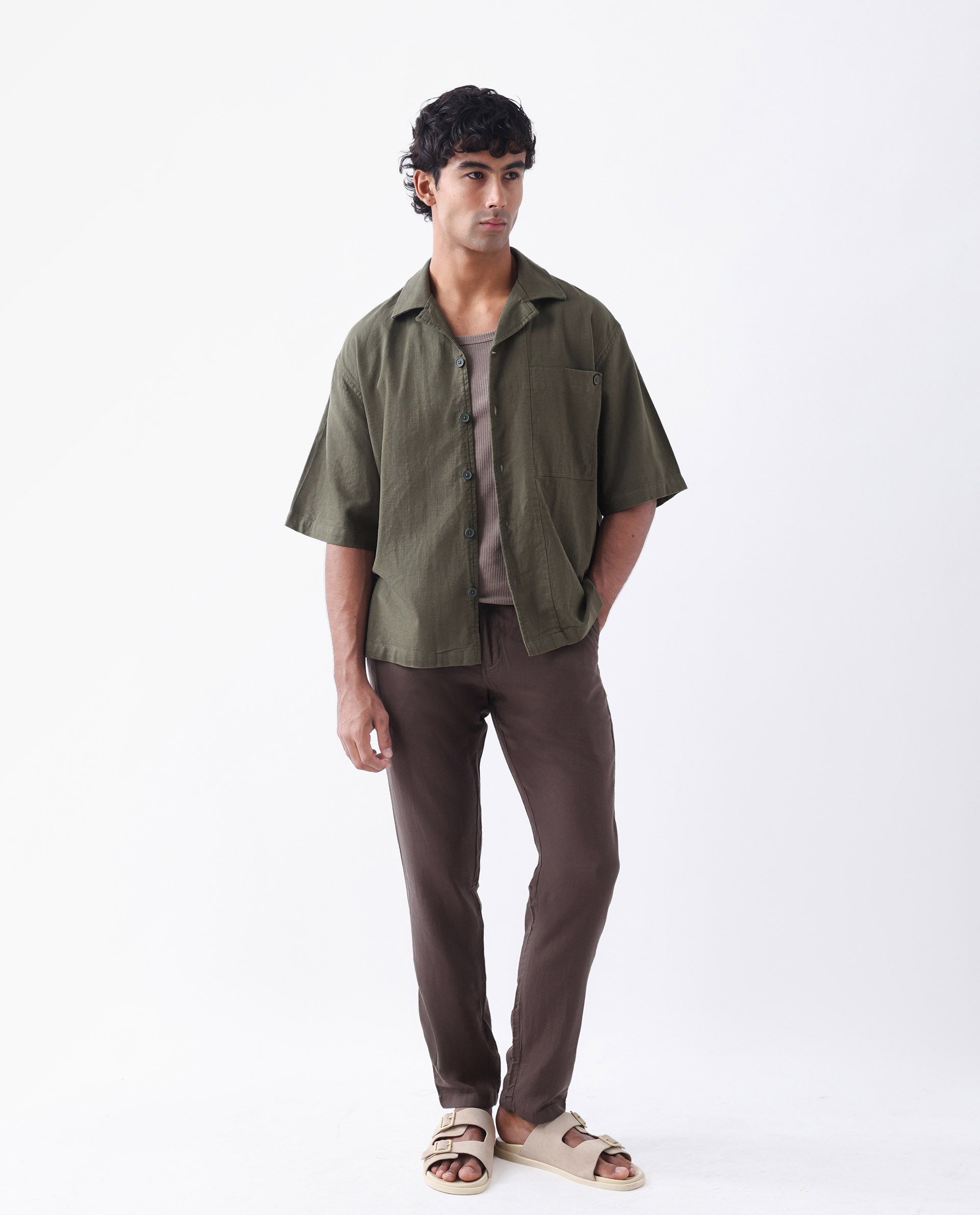 Rare Rabbit Men's Pastor-3 Dark Brown Cotton Plain Regular Fit Trouser