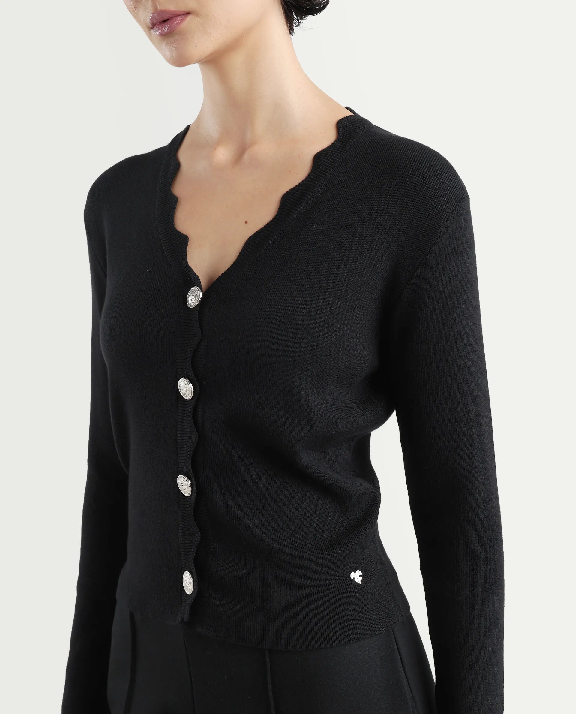 Rareism Women's Pendik Black V-Neck Plain Regular Fitted Top