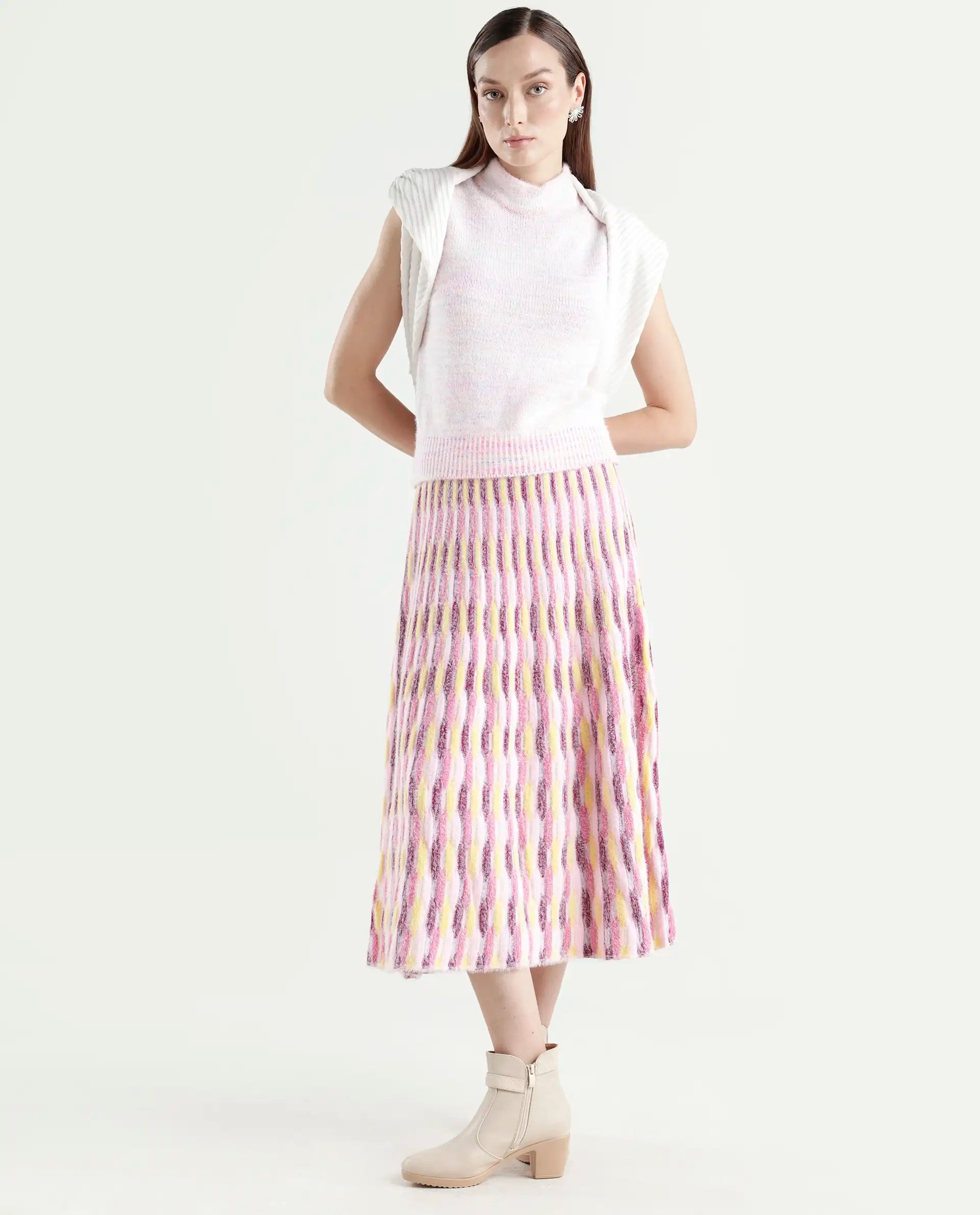 Rareism Women's Shenpa T Multi Nylon High Neck Ombre Sleeveless Regular Fit Top