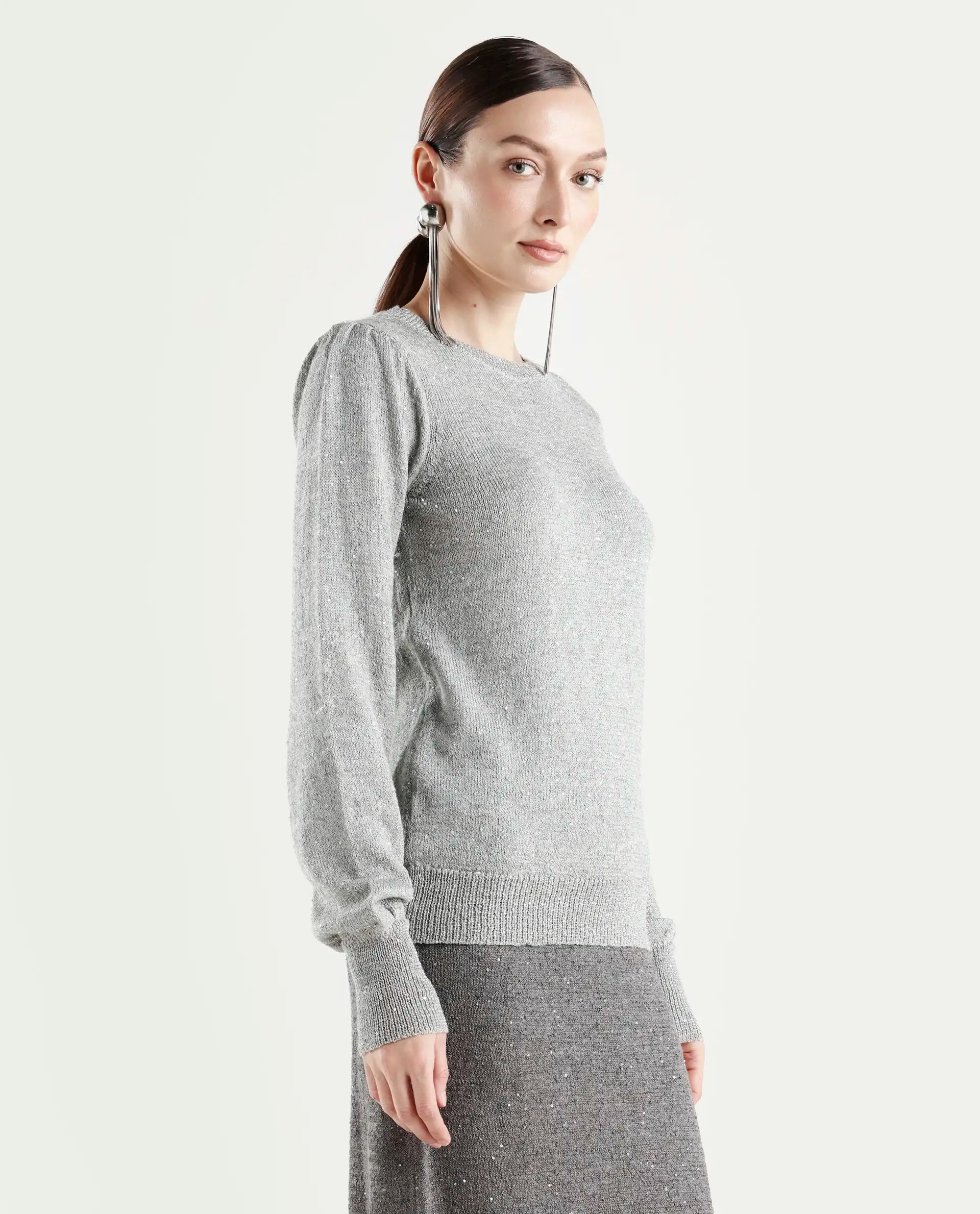 Rareism Women's Adiyaman T Grey Polyester Crew Neck Plain Regular Fit Sweater
