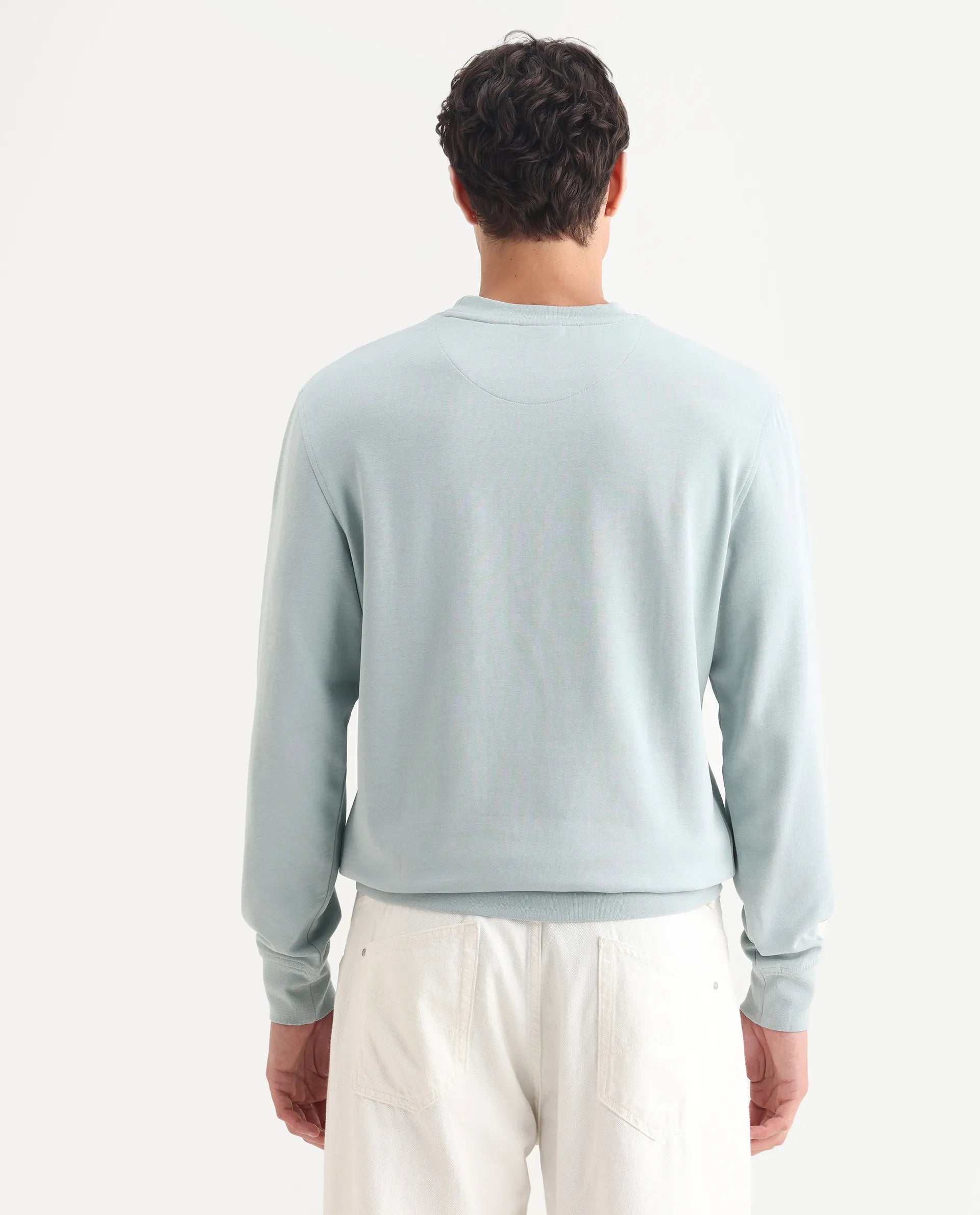 Rare Rabbit Men's Ref Light Grey Cotton Plain Regular Fit Full Sleeve Crew Neck Sweatshirt