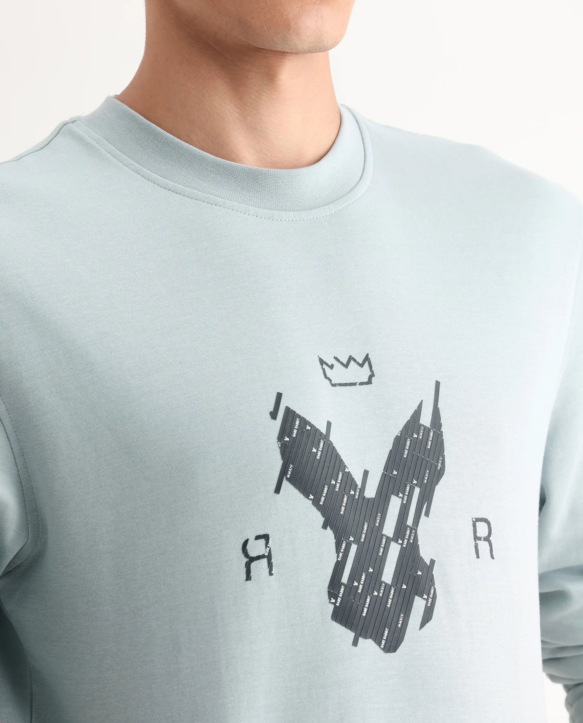 Rare Rabbit Men's Ref Light Grey Cotton Plain Regular Fit Full Sleeve Crew Neck Sweatshirt