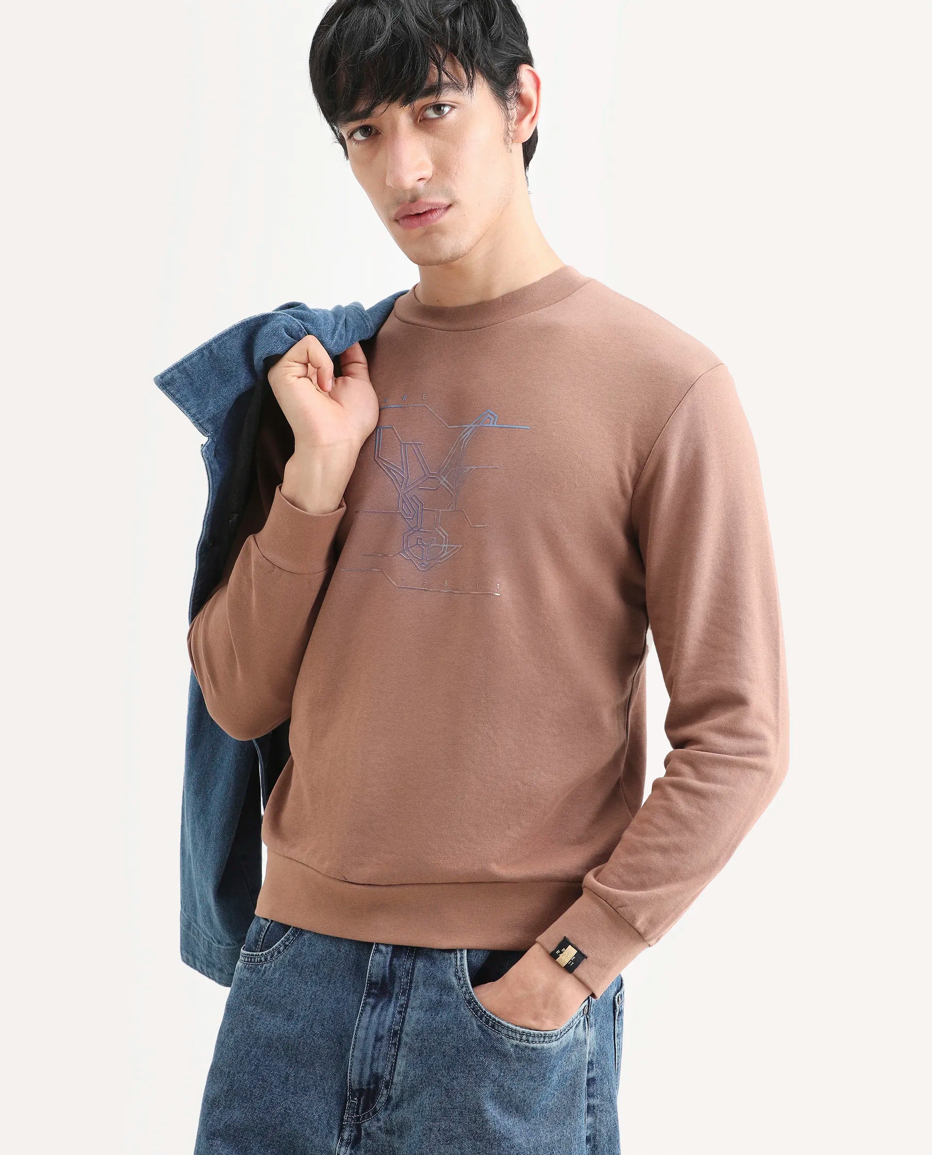 Rare Rabbit Men's Plain Regular Fit Full Sleeve Crew Neck Sweatshirt