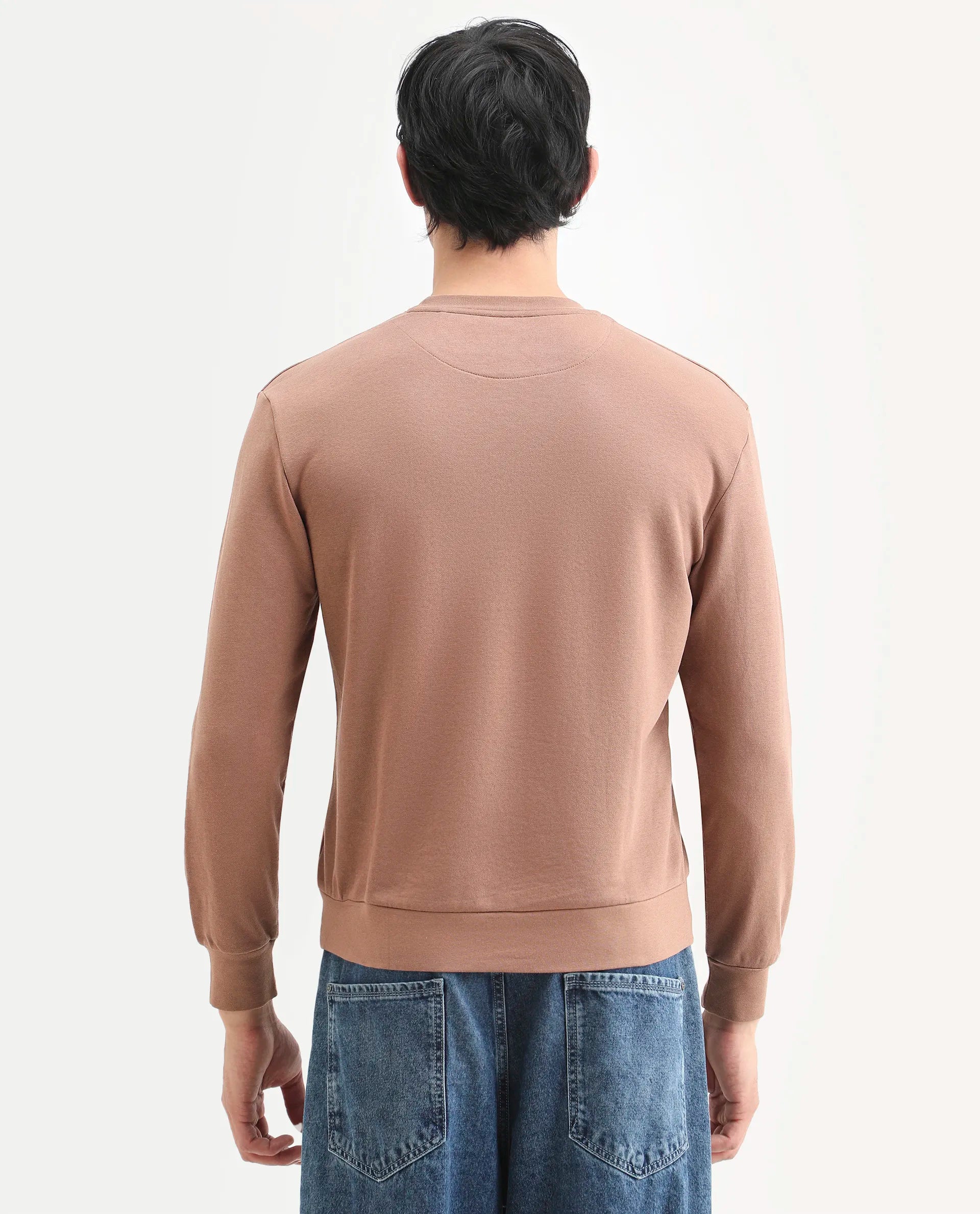 Rare Rabbit Men's Plain Regular Fit Full Sleeve Crew Neck Sweatshirt