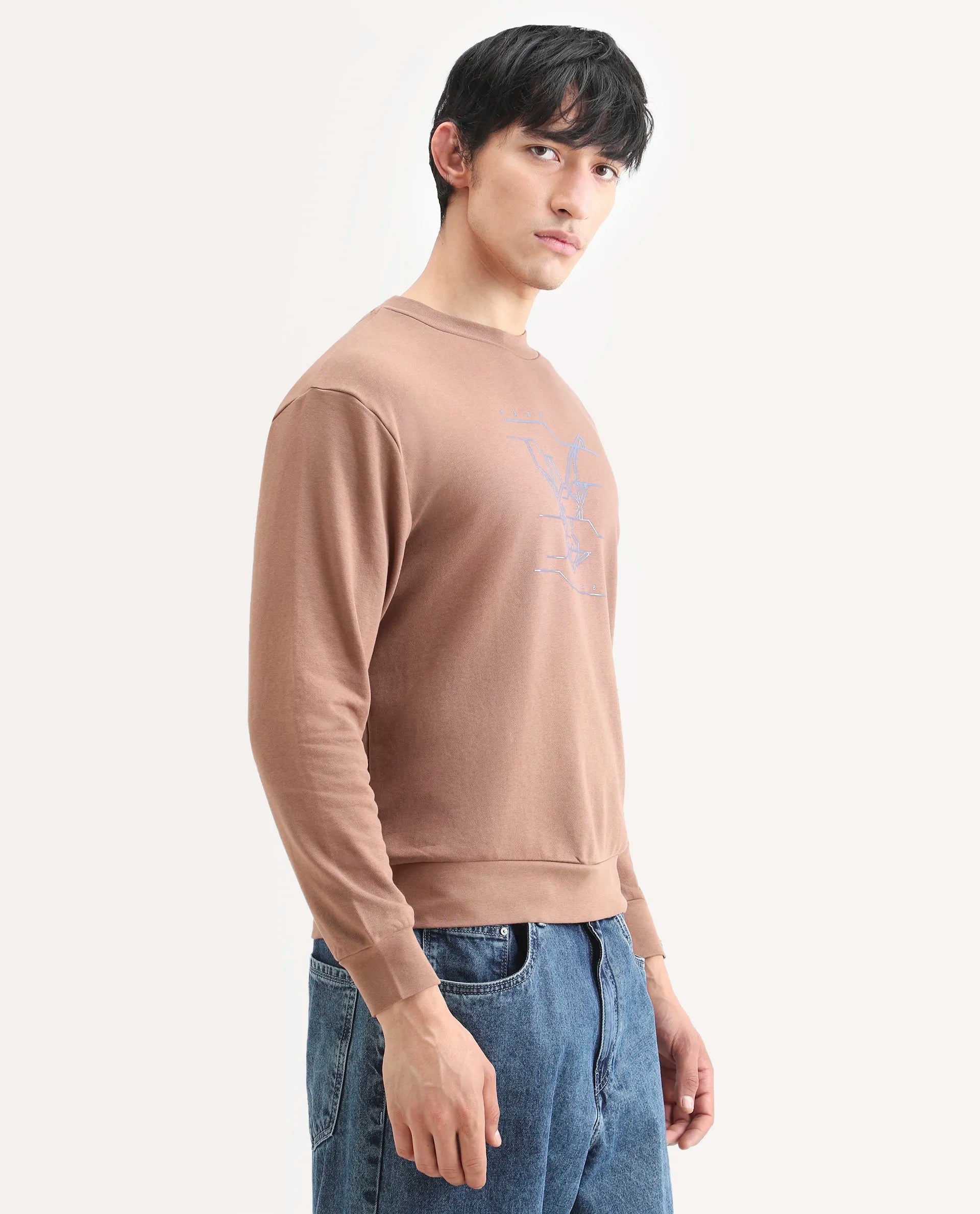 Rare Rabbit Men's Plain Regular Fit Full Sleeve Crew Neck Sweatshirt