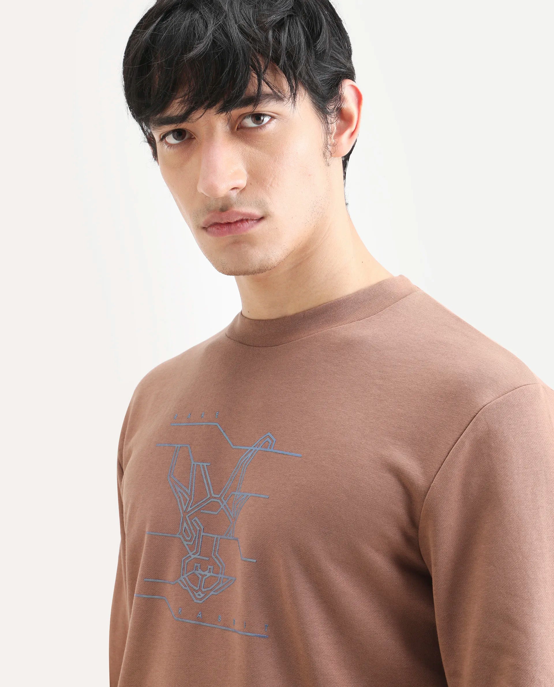 Rare Rabbit Men's Plain Regular Fit Full Sleeve Crew Neck Sweatshirt