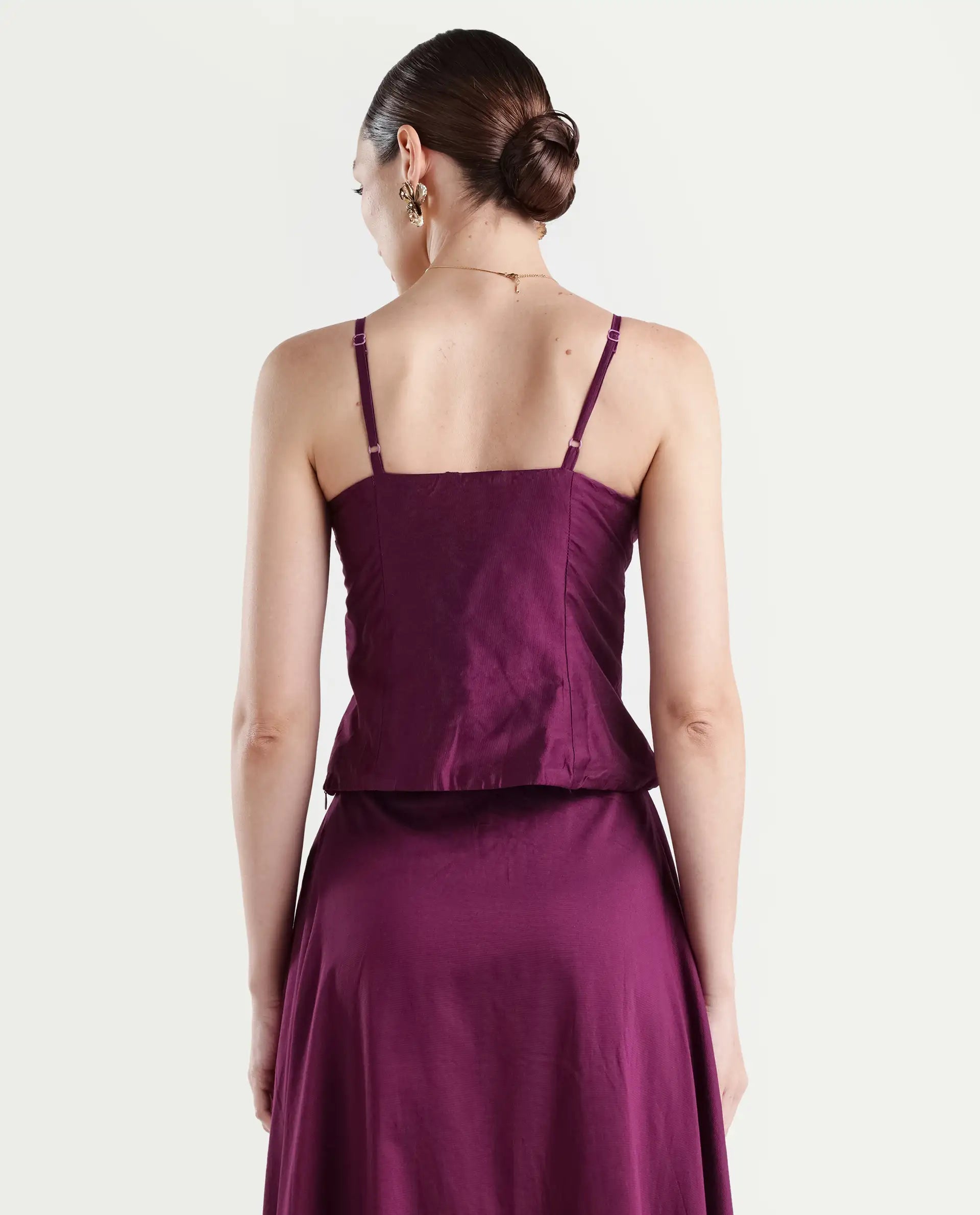 Rareism Women's Carfa Purple Silk Shoulder Strap Plain Sleeveless Crop Fitted Top